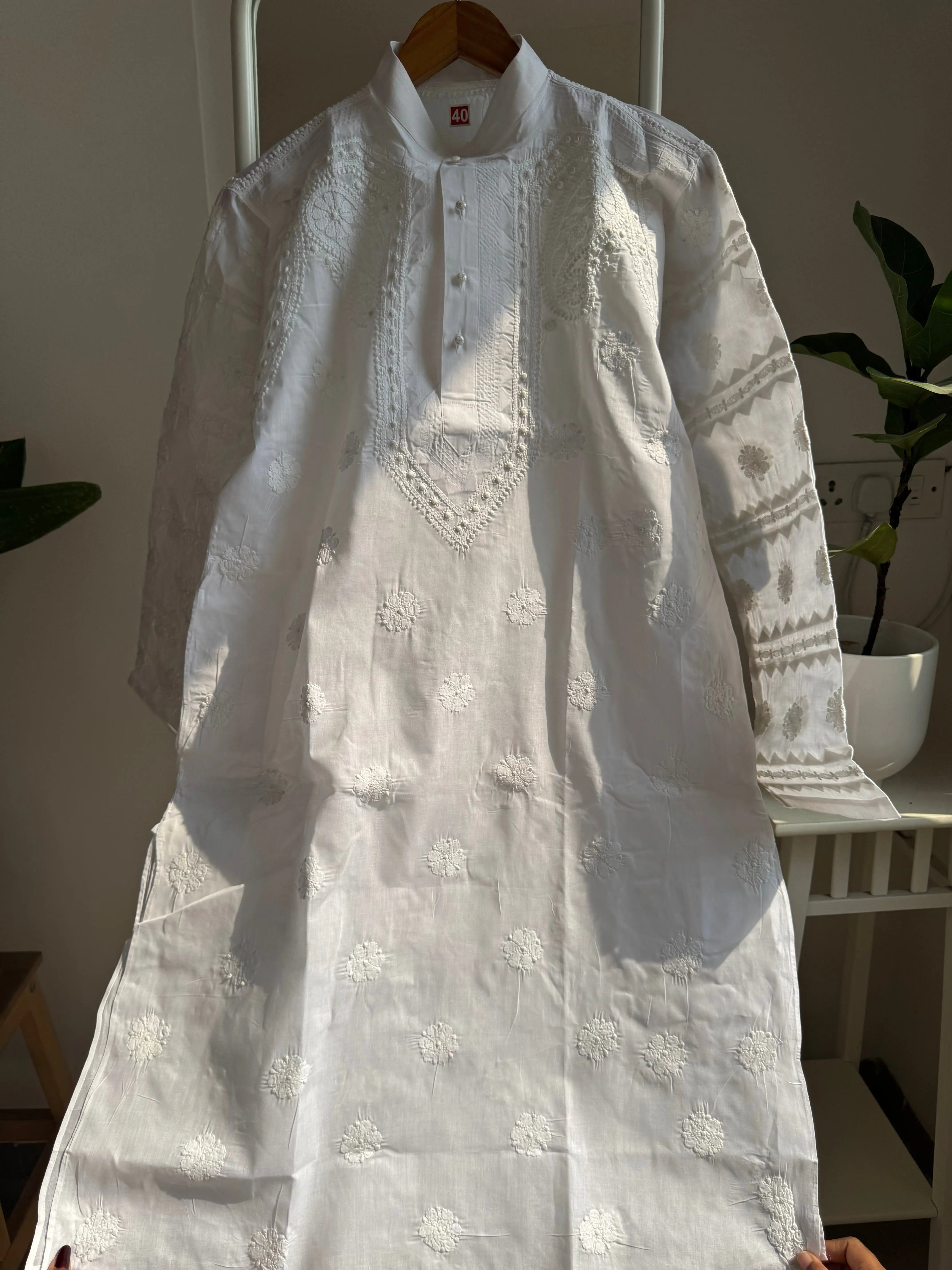 Cotton Chikankari Kurta - White - Men's Collection ARIAA CHIKANKARI
