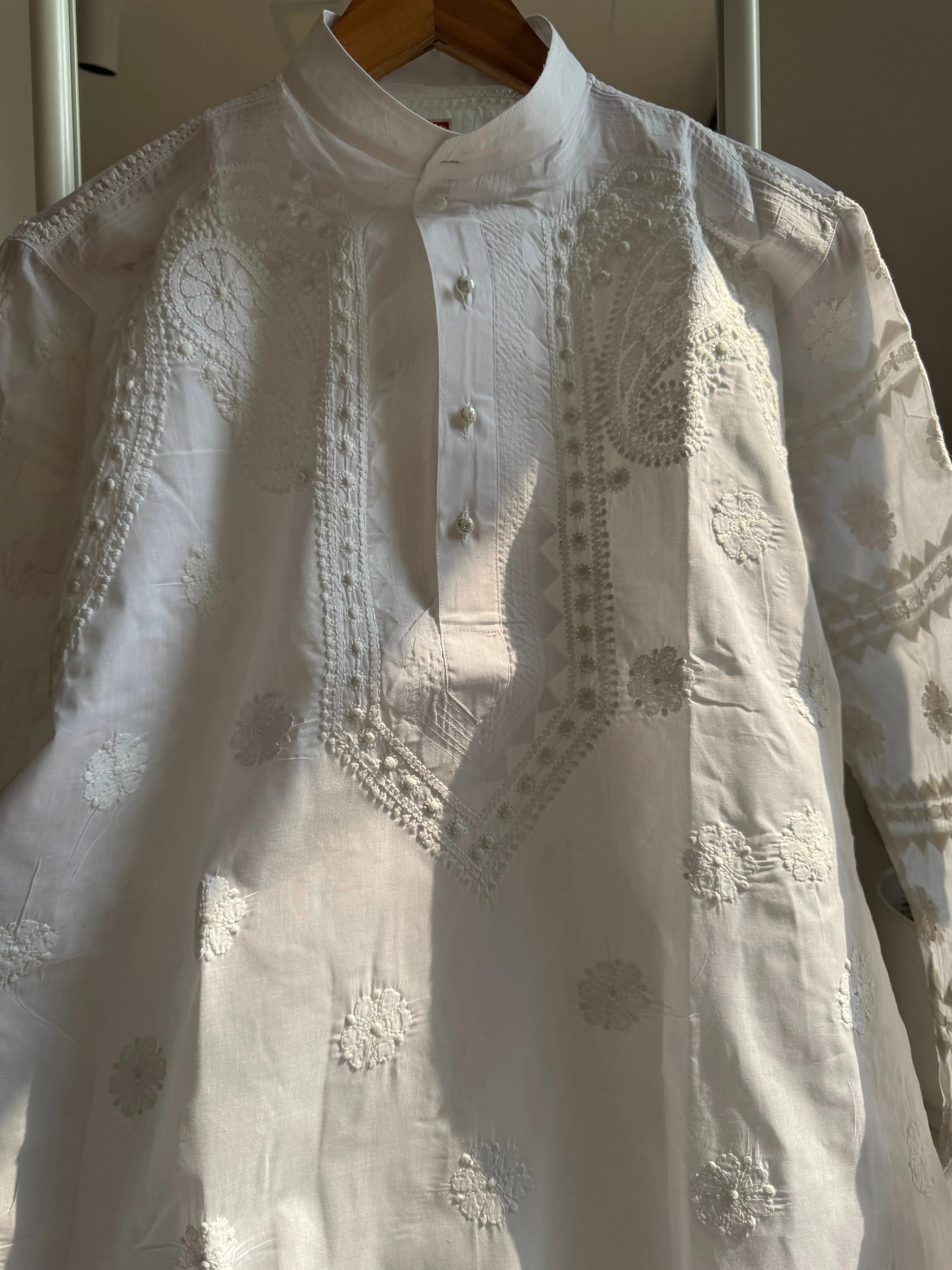 Cotton Chikankari Kurta - White - Men's Collection ARIAA CHIKANKARI