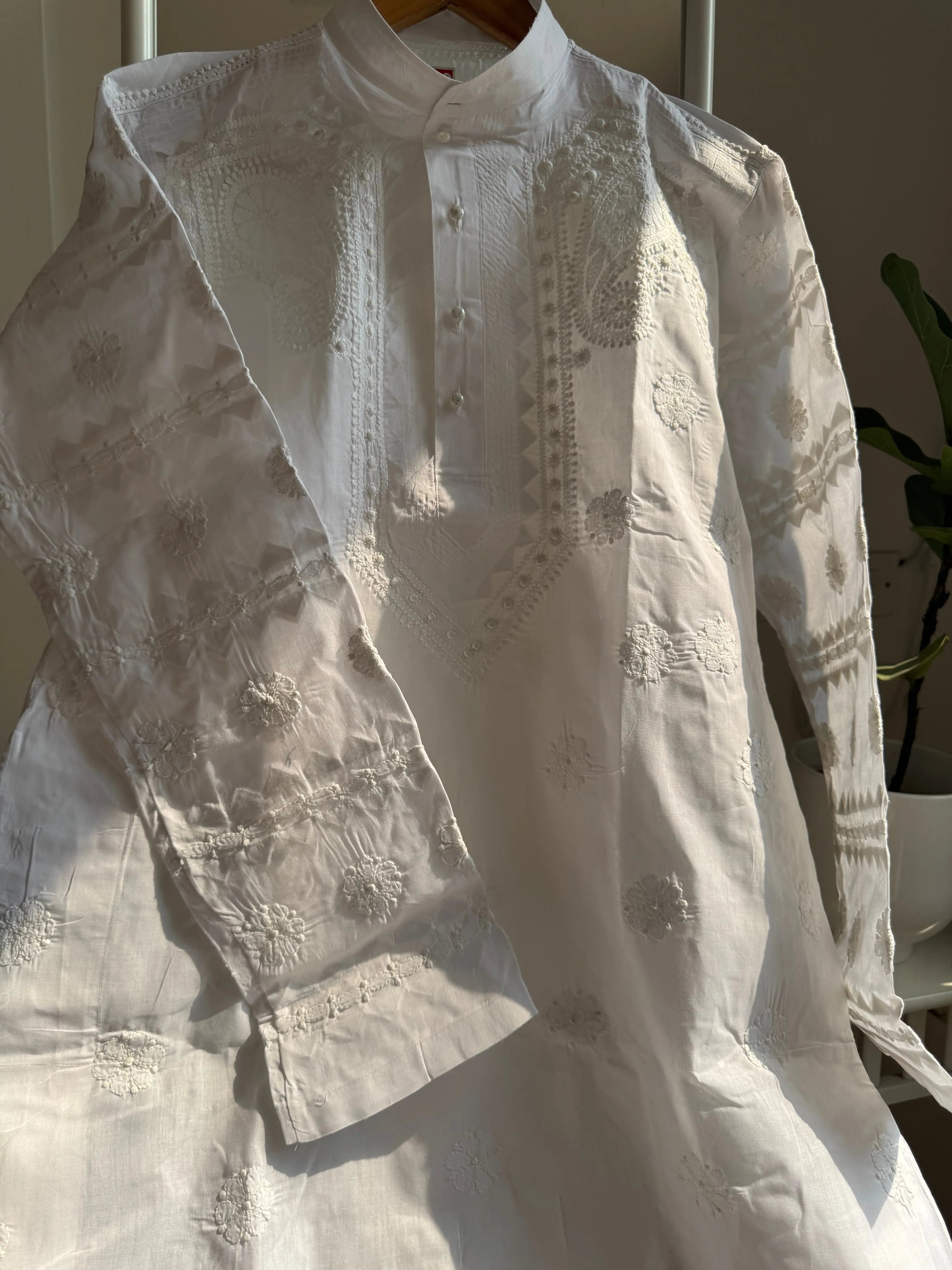 Cotton Chikankari Kurta - White - Men's Collection ARIAA CHIKANKARI