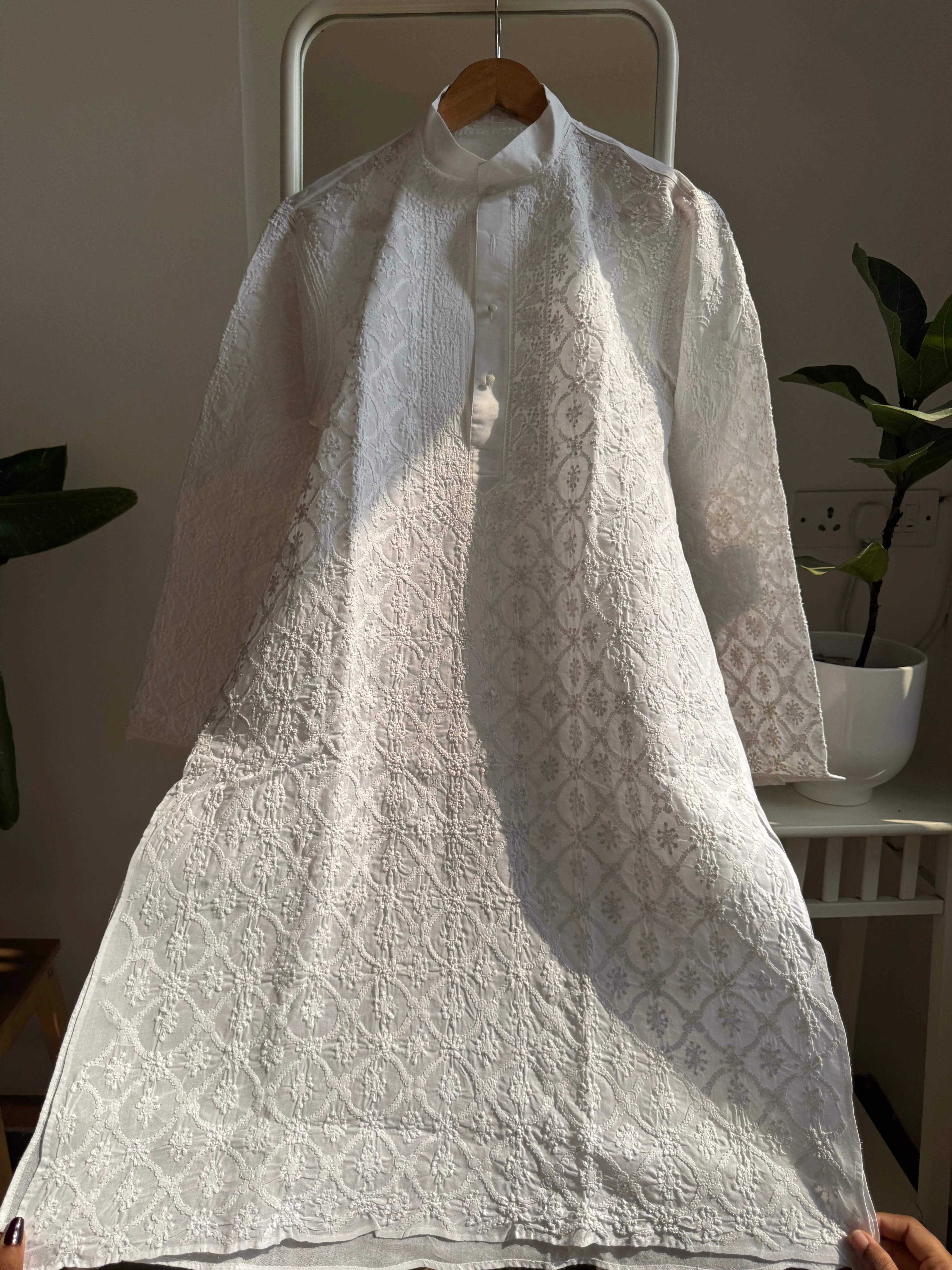 Cotton Chikankari Kurta - White - Men's Collection ARIAA CHIKANKARI