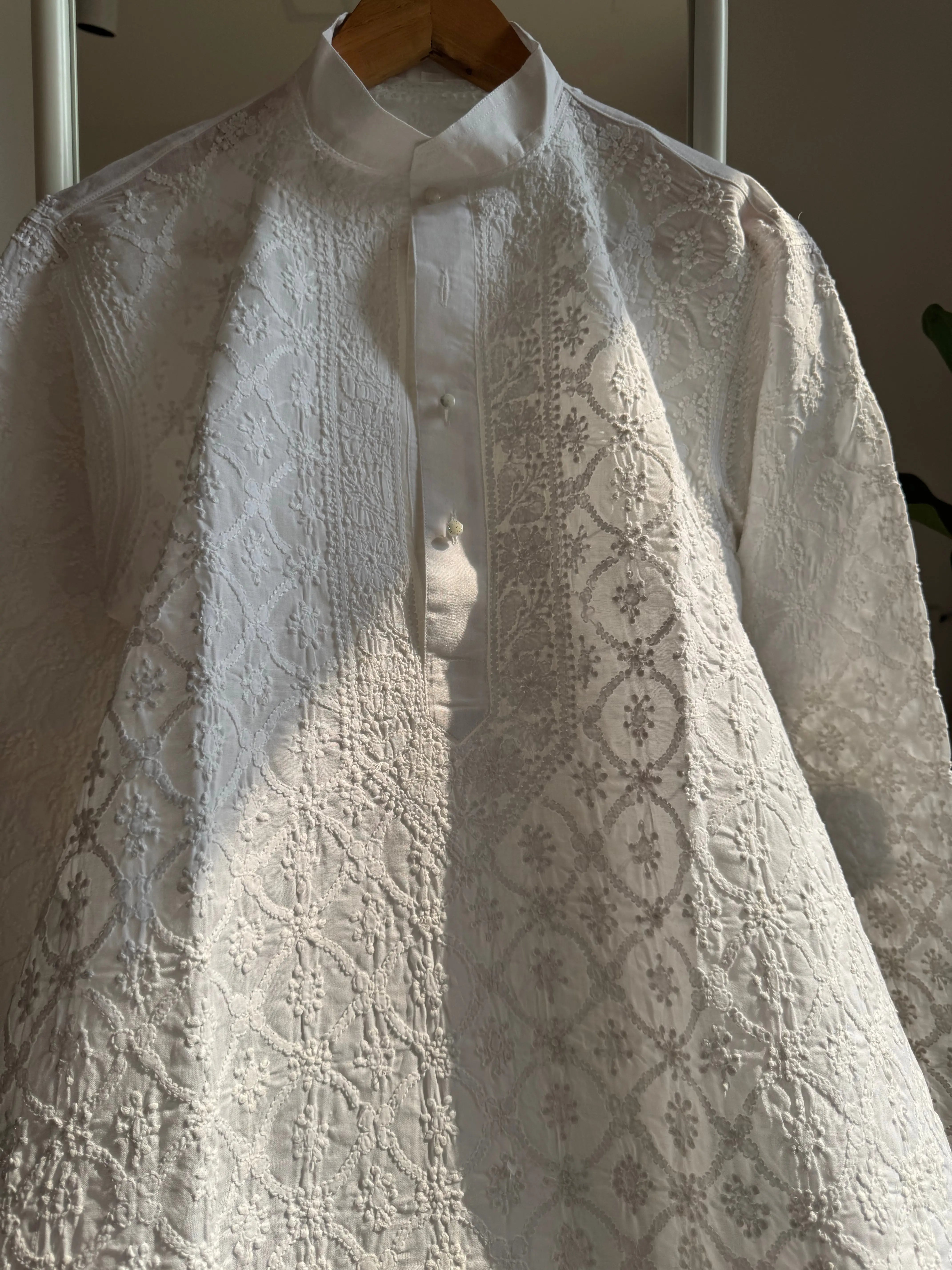 Cotton Chikankari Kurta - White - Men's Collection ARIAA CHIKANKARI