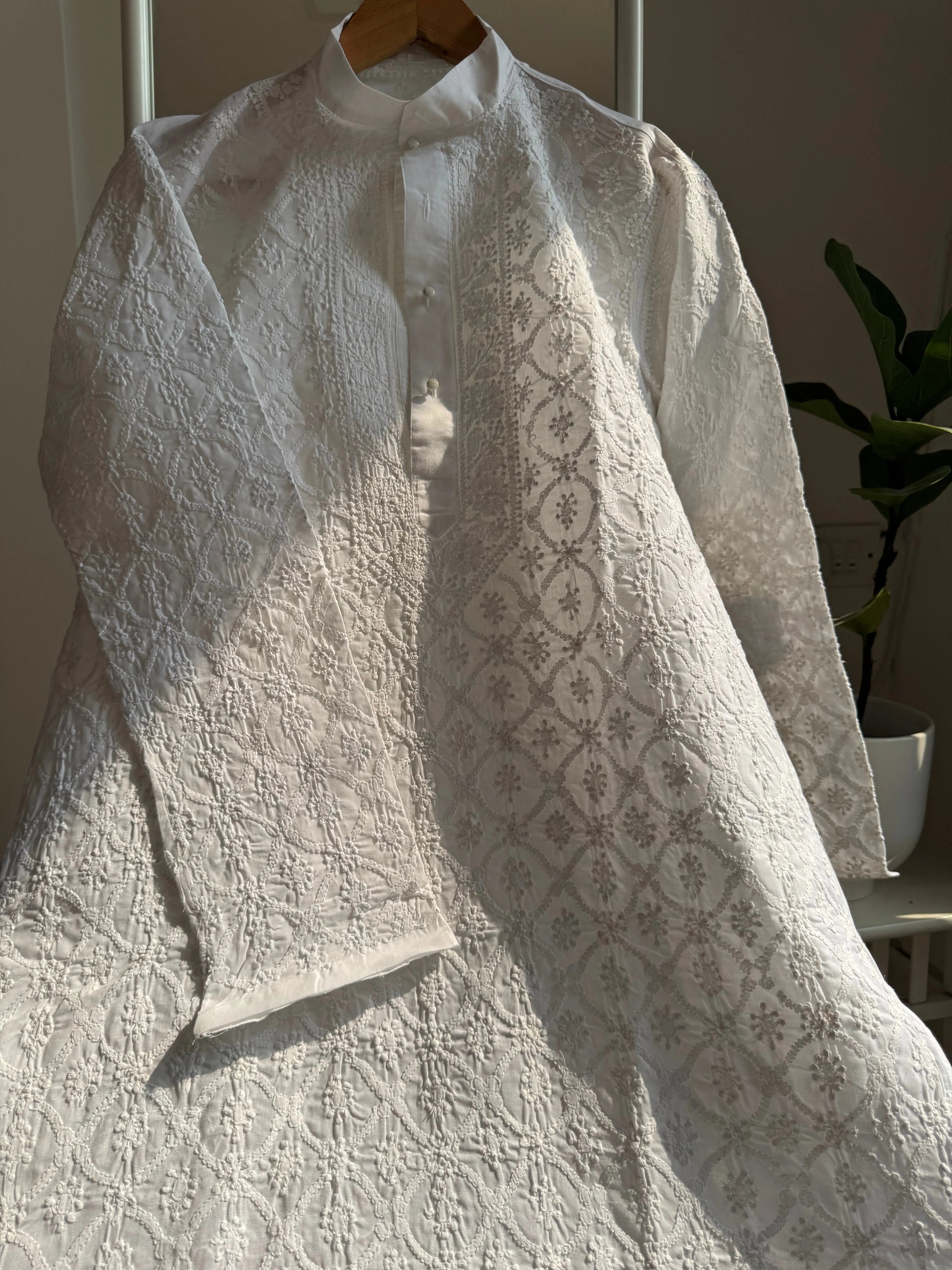 Cotton Chikankari Kurta - White - Men's Collection ARIAA CHIKANKARI
