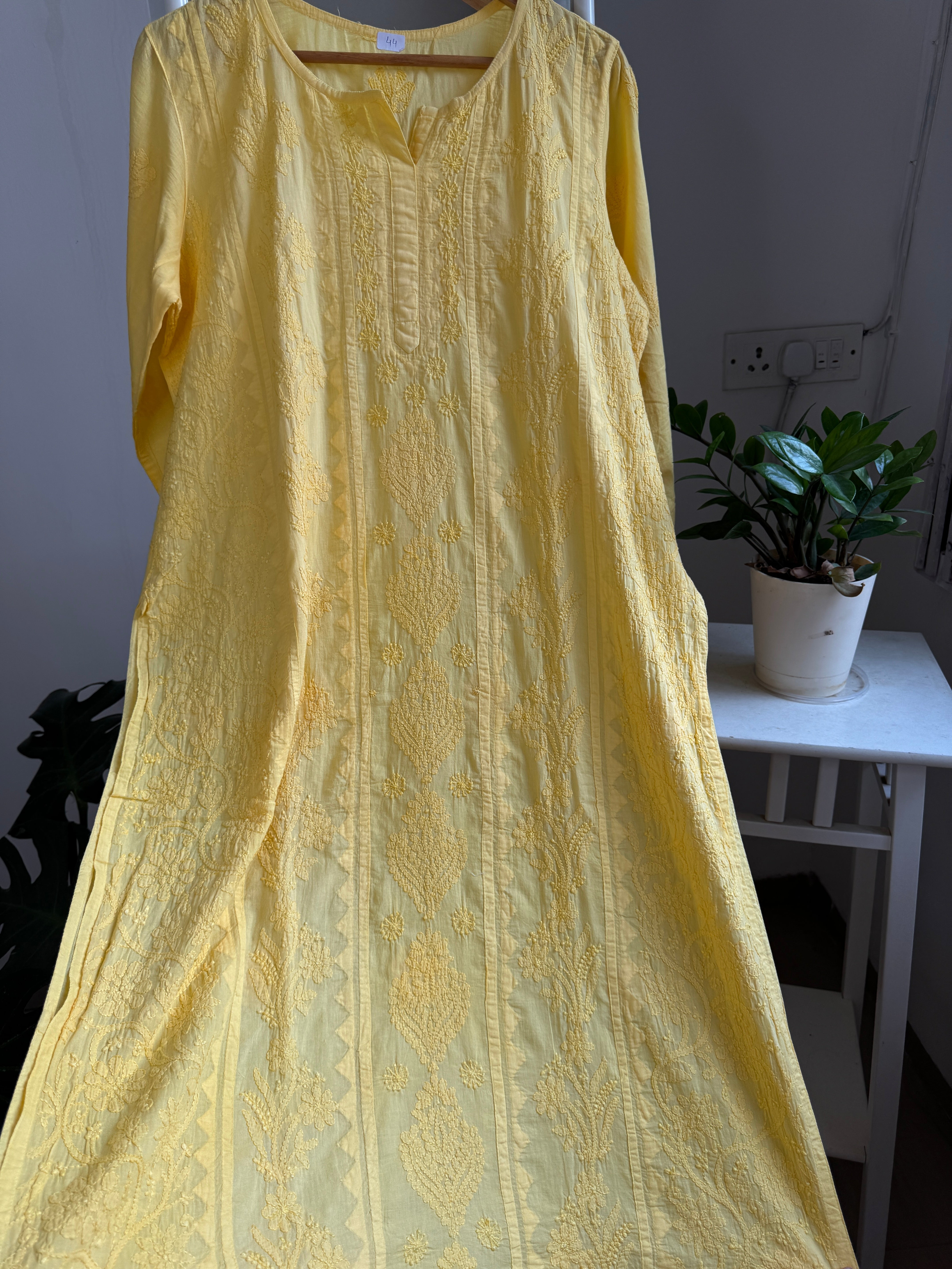 Mul Cotton Yellow Chikankari Kurti - Bela Collection ARIAA CHIKANKARI