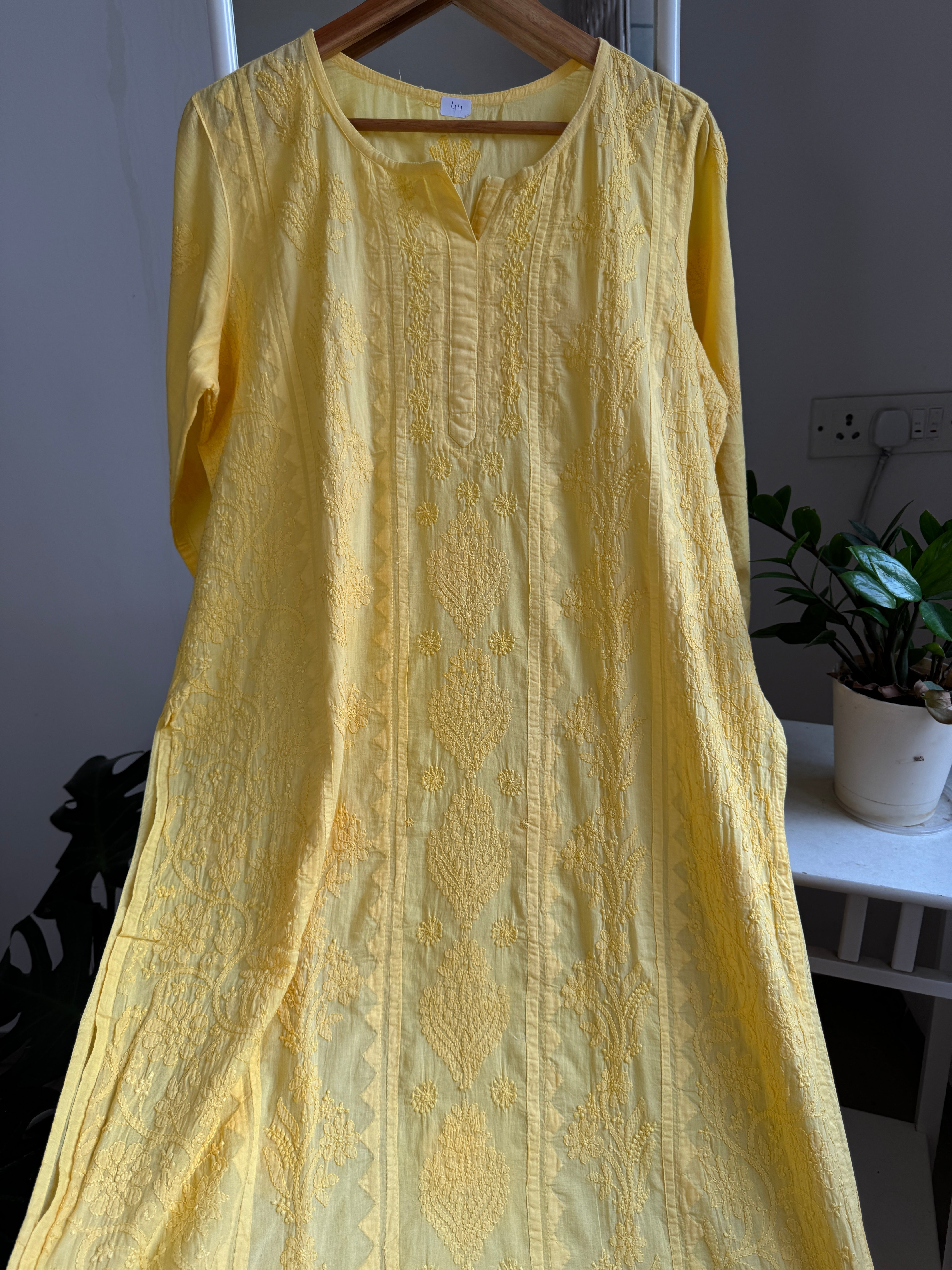 Mul Cotton Yellow Chikankari Kurti - Bela Collection ARIAA CHIKANKARI