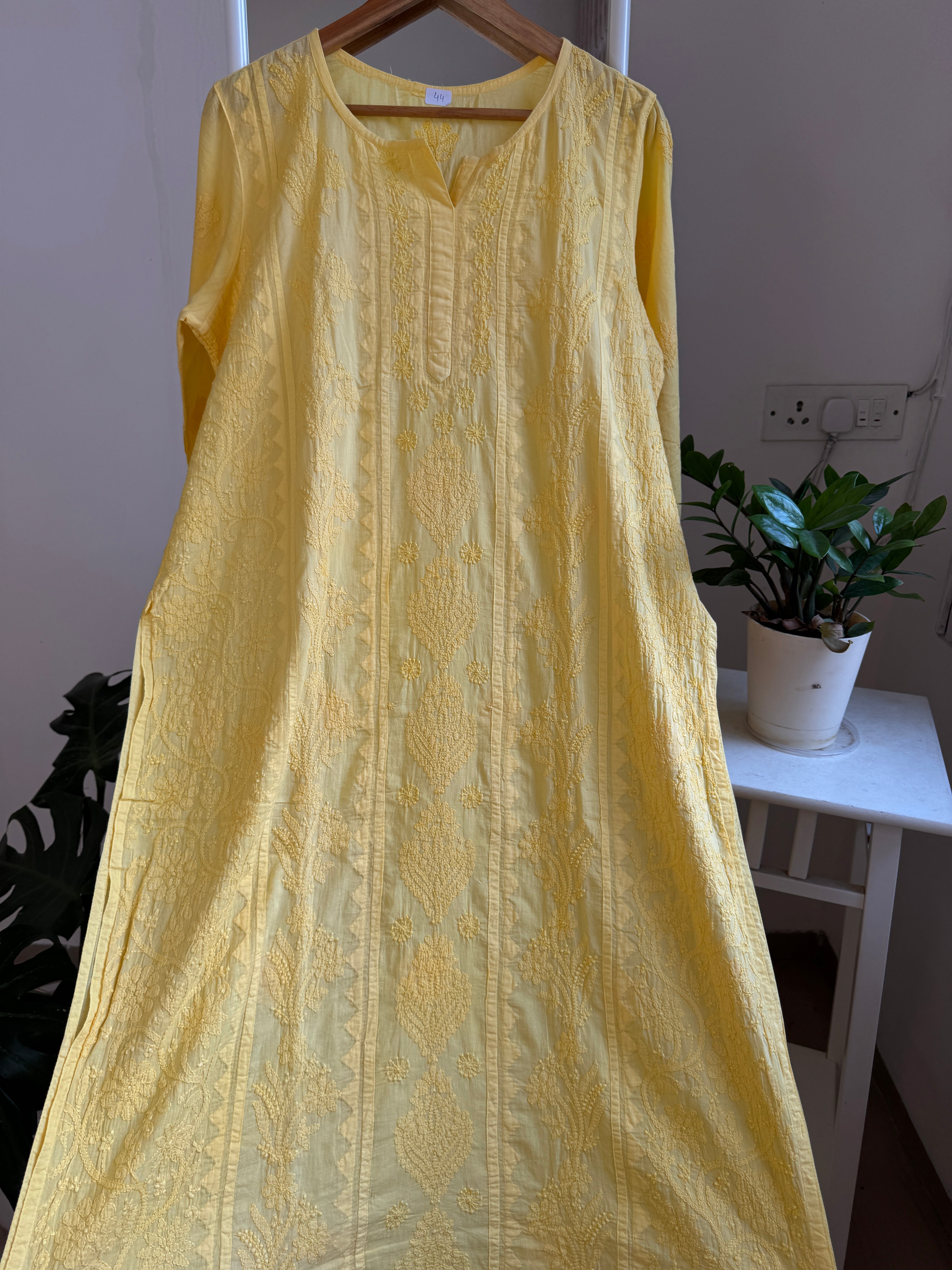 Mul Cotton Yellow Chikankari Kurti - Bela Collection ARIAA CHIKANKARI