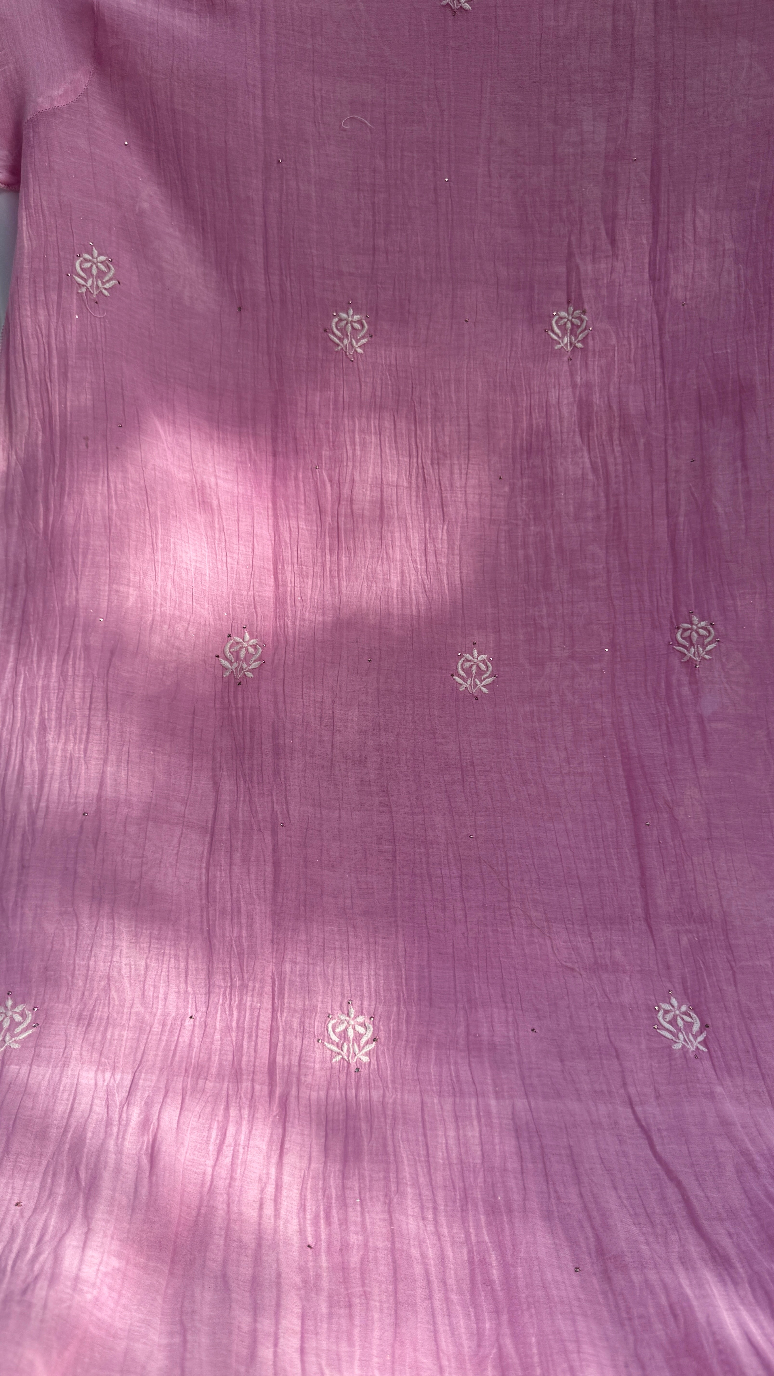 Mul Chanderi Chikankari Unstitched Length with Dupatta with Mukaish Add-On - Pink