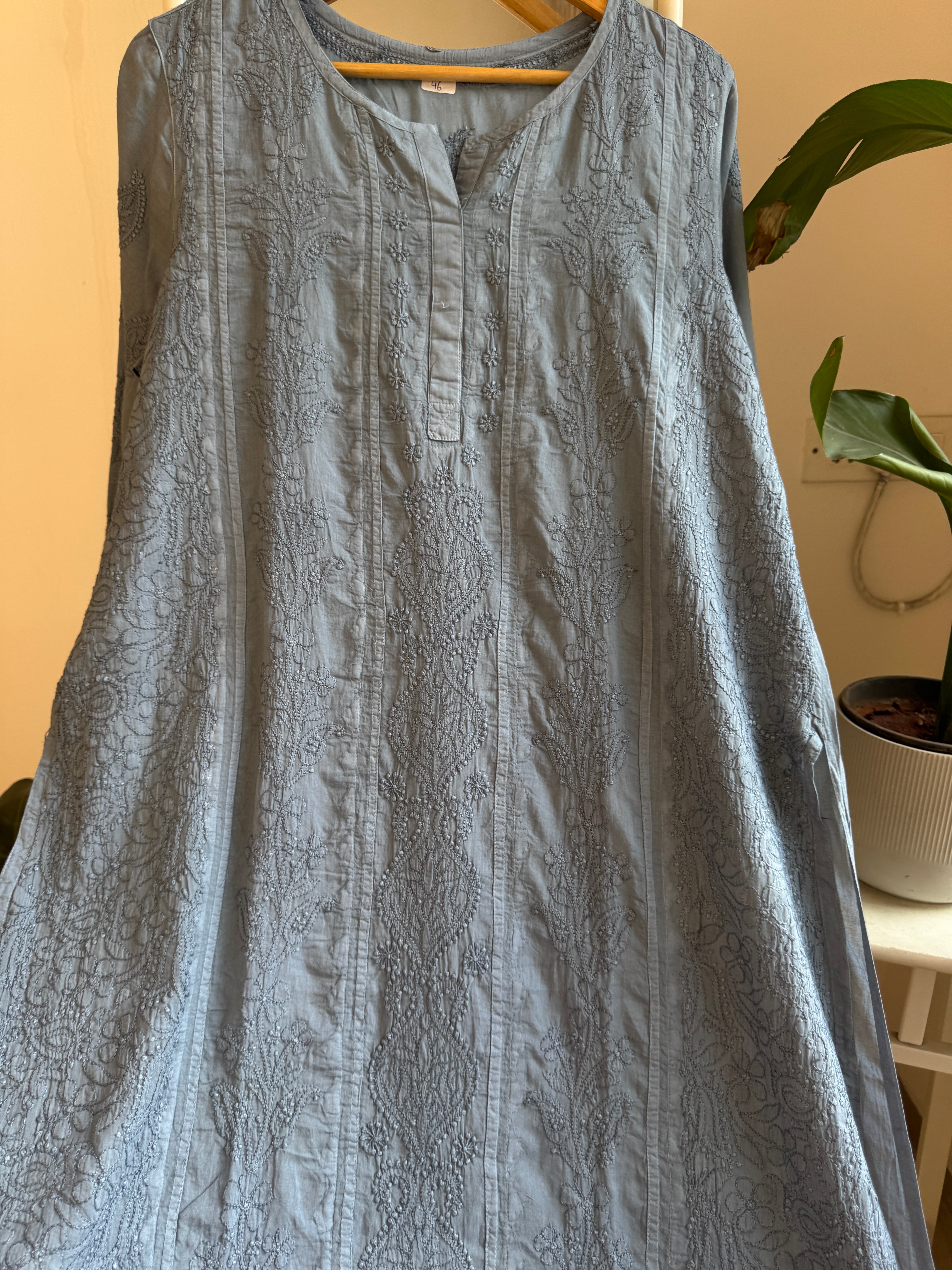 Mul Cotton Grey Chikankari Kurti - Bela Collection ARIAA CHIKANKARI