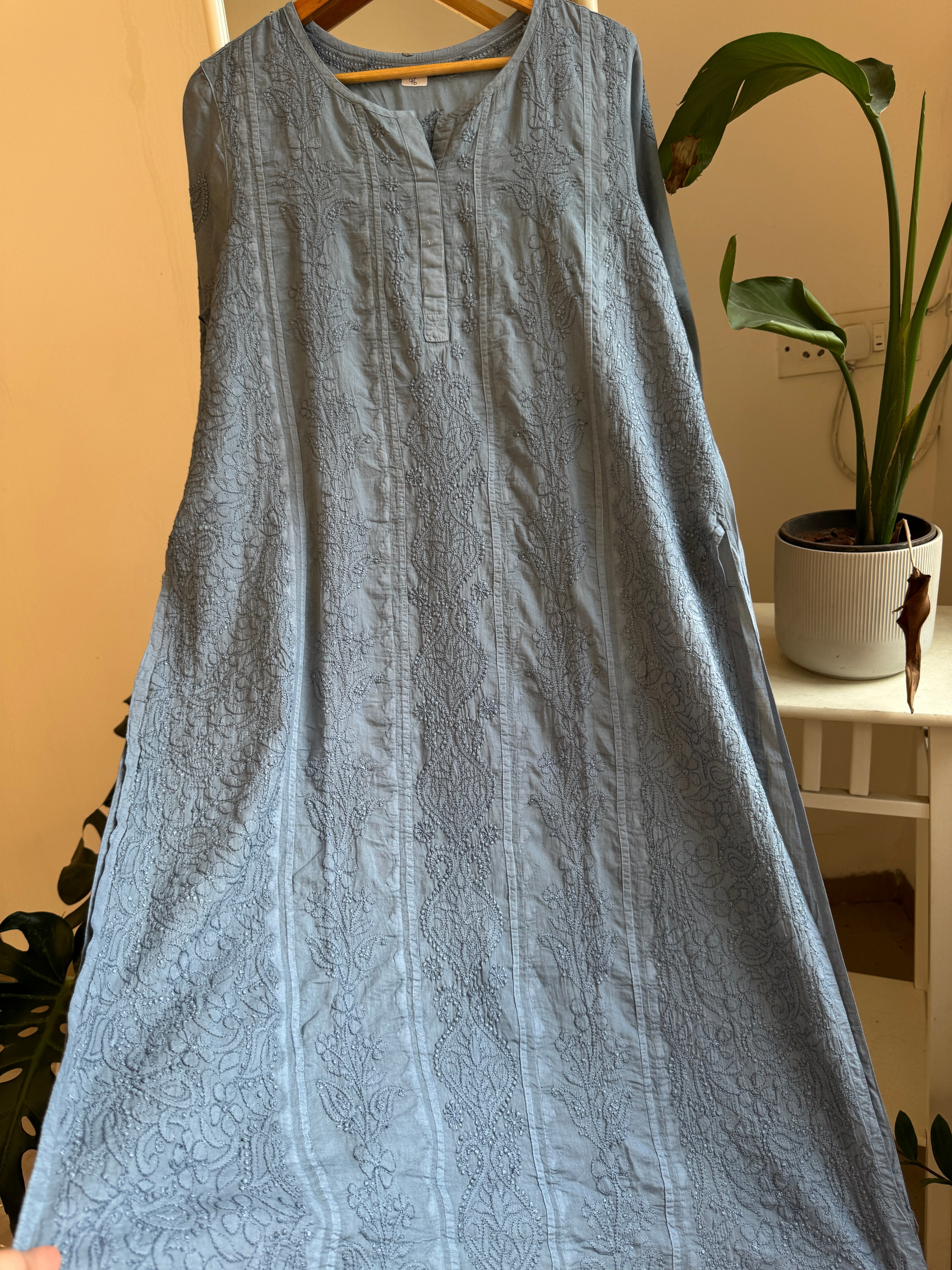 Mul Cotton Grey Chikankari Kurti - Bela Collection ARIAA CHIKANKARI