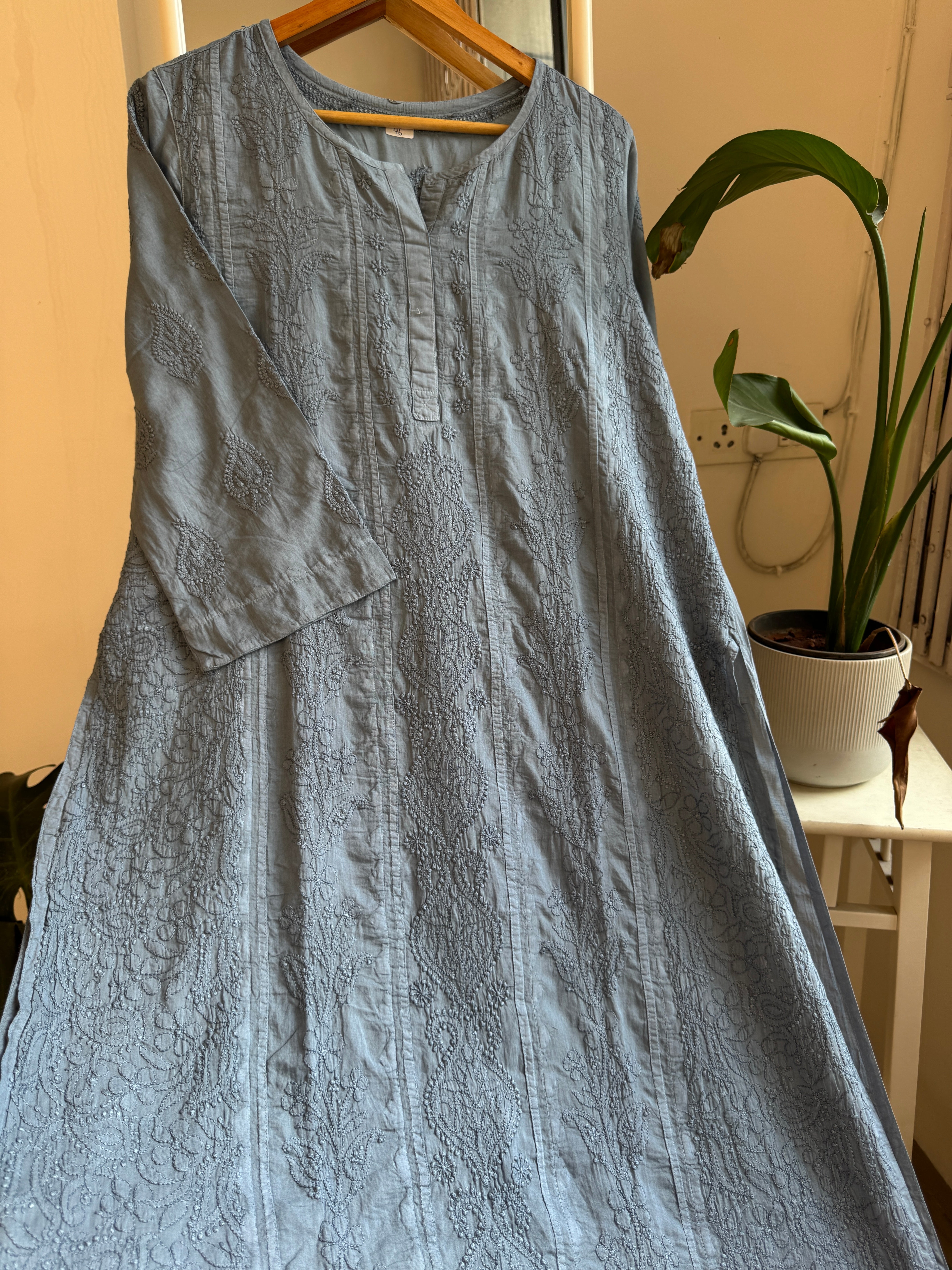 Mul Cotton Grey Chikankari Kurti - Bela Collection ARIAA CHIKANKARI