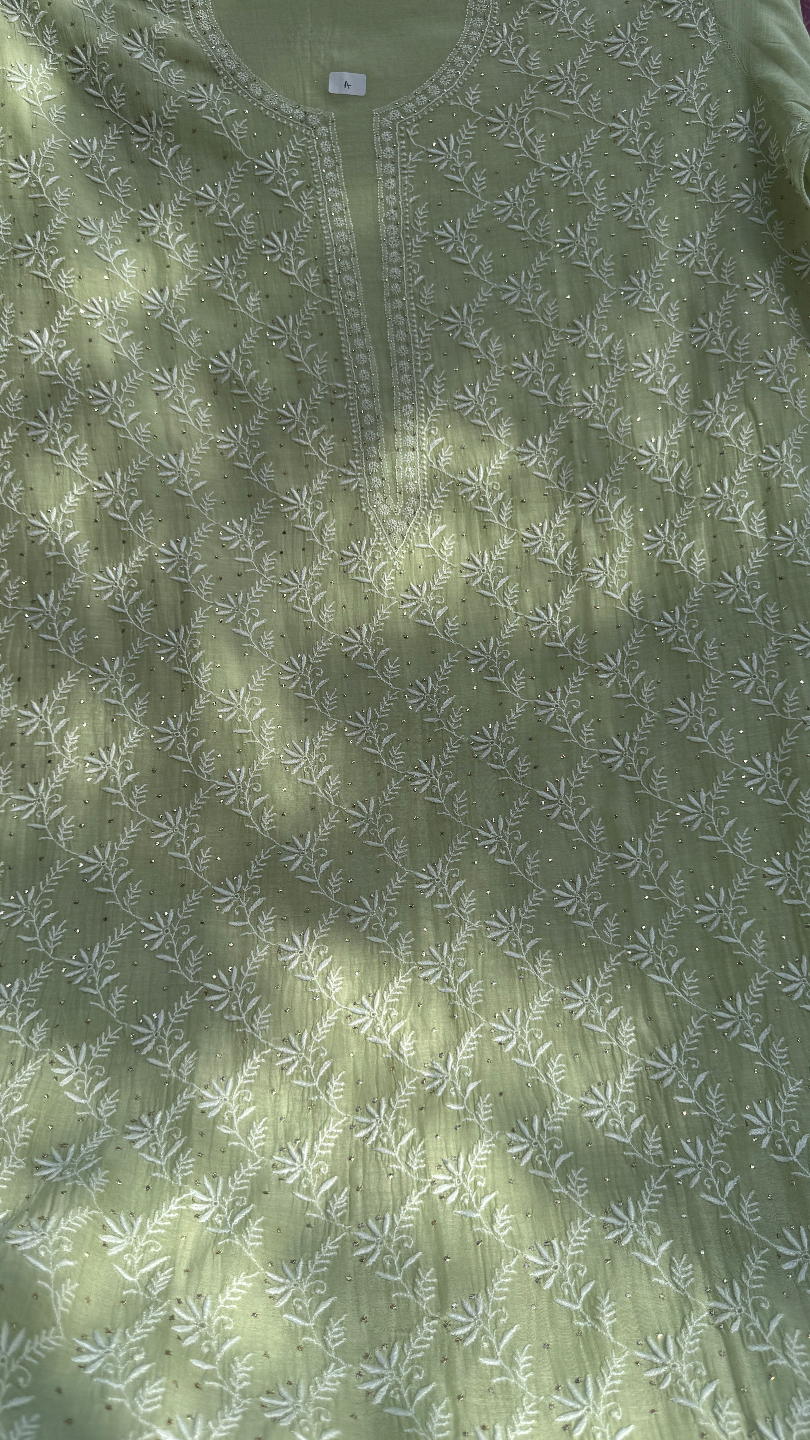 Mul Chanderi Chikankari Unstitched Length with Dupatta with Mukaish Add-On - Leaf Green