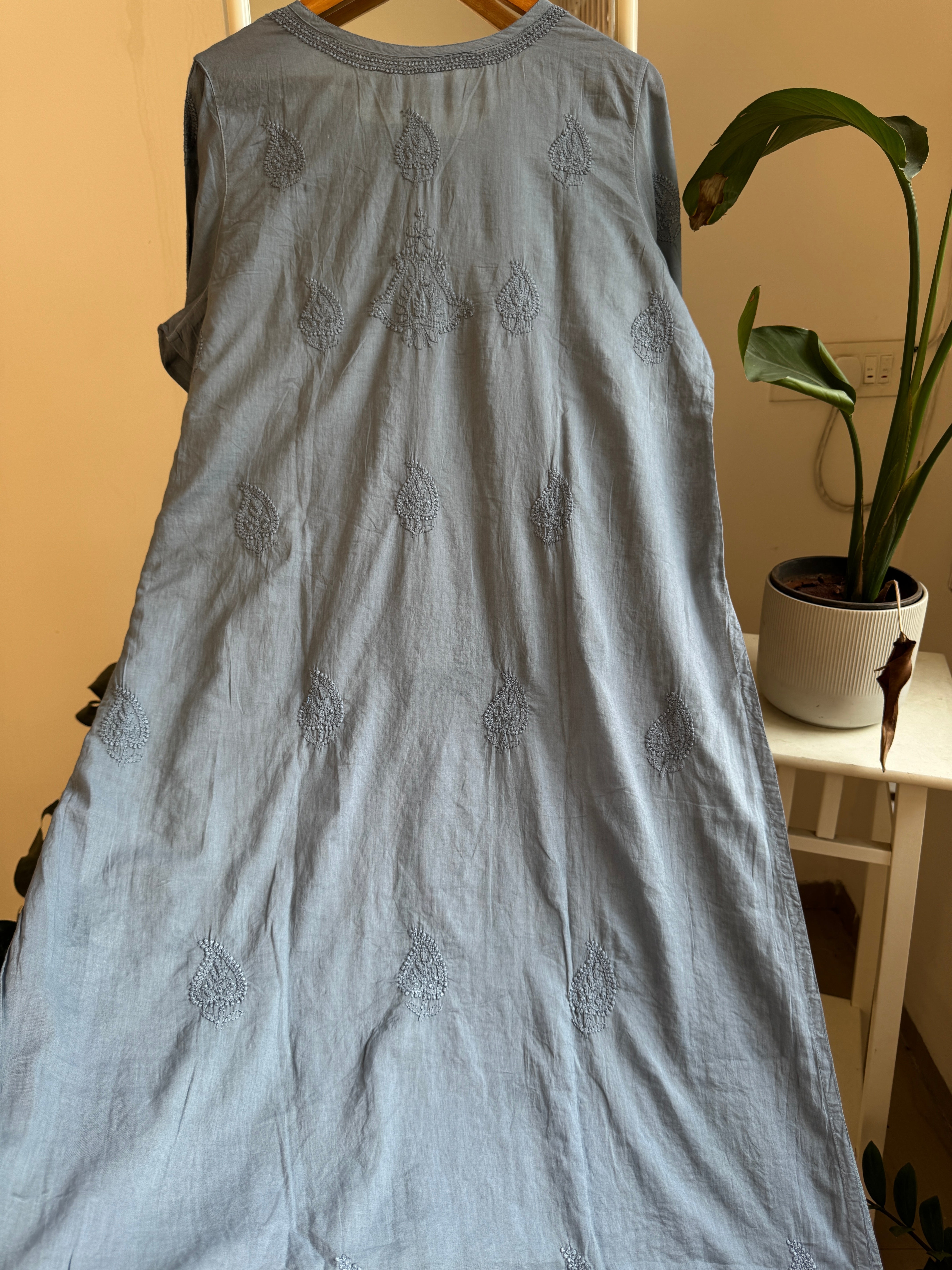 Mul Cotton Grey Chikankari Kurti - Bela Collection ARIAA CHIKANKARI
