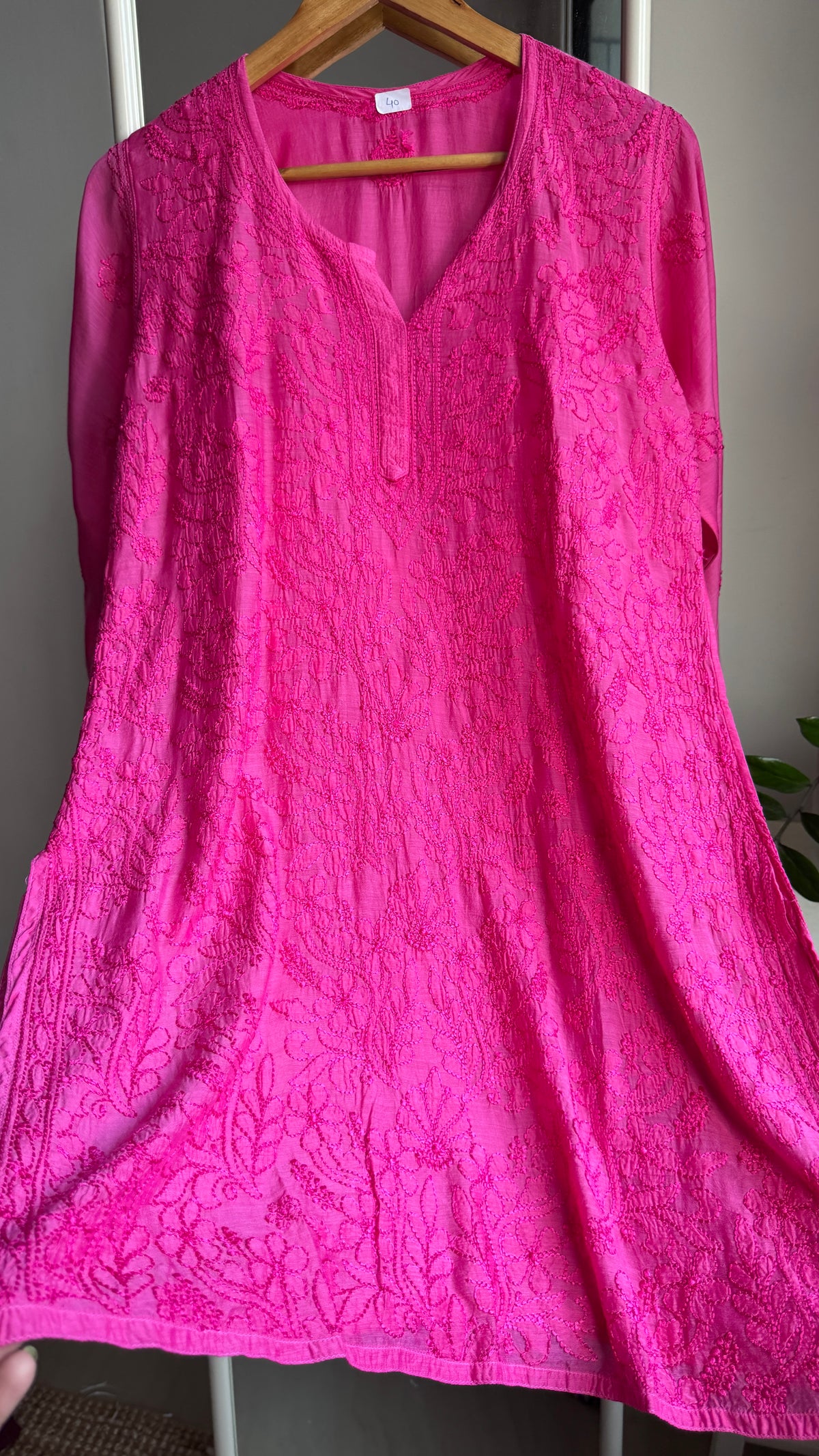 Chikankari Muslin short Top in hot Pink - HOOR Collection (Copy)