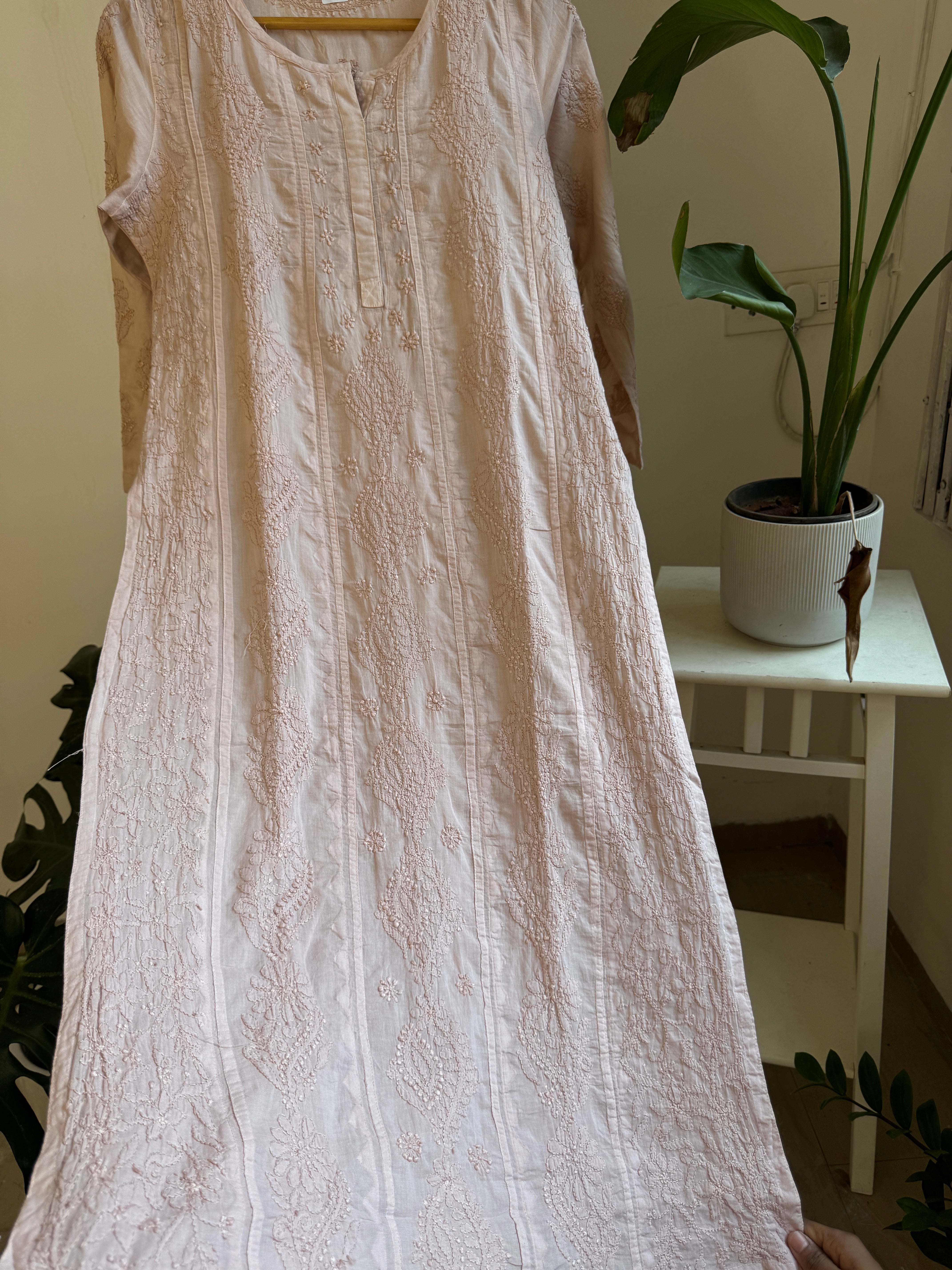 Mul Cotton Nude Pink Chikankari Kurti - Bela Collection ARIAA CHIKANKARI
