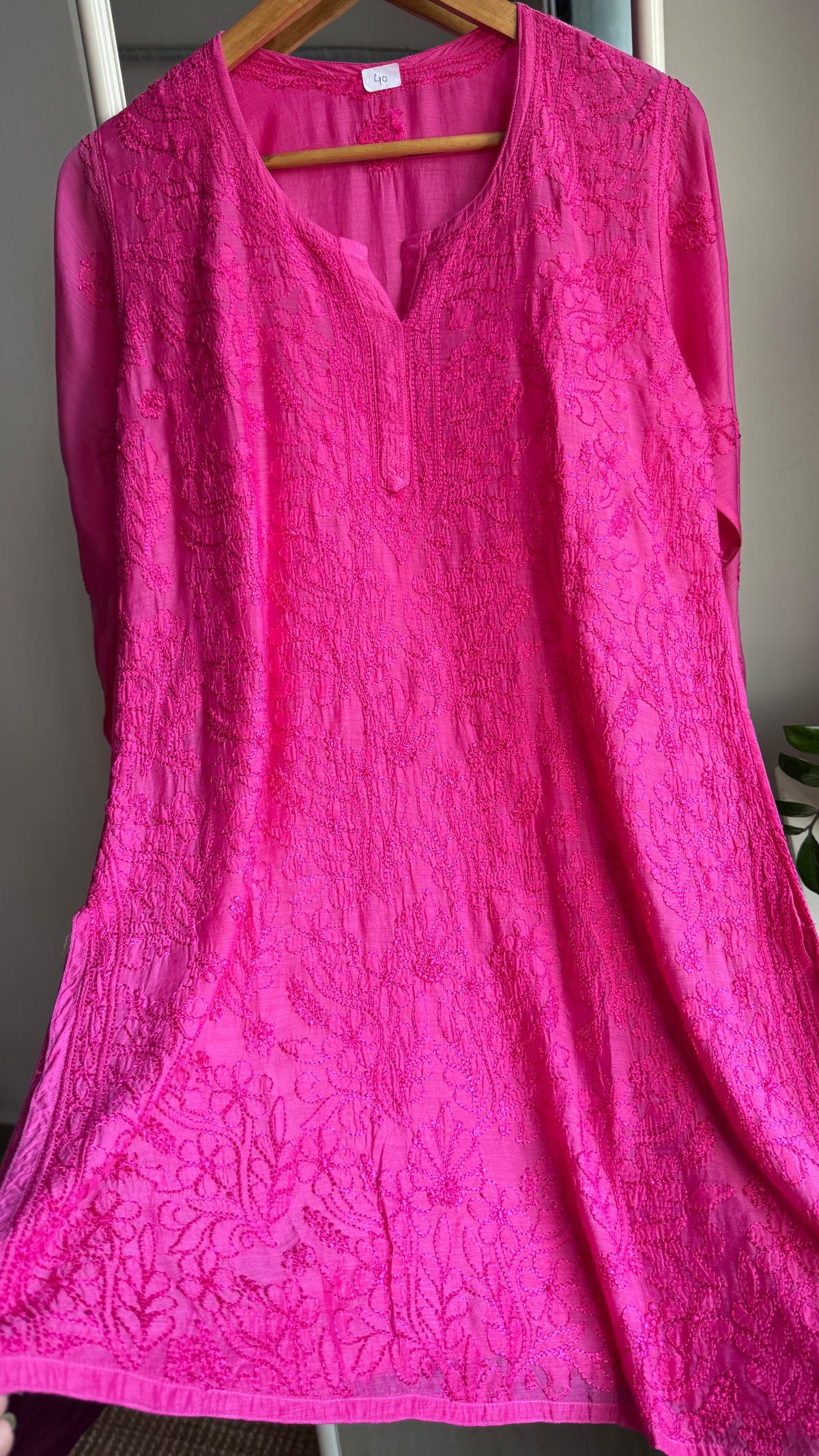 Chikankari Muslin short Top in hot Pink - HOOR Collection (Copy)
