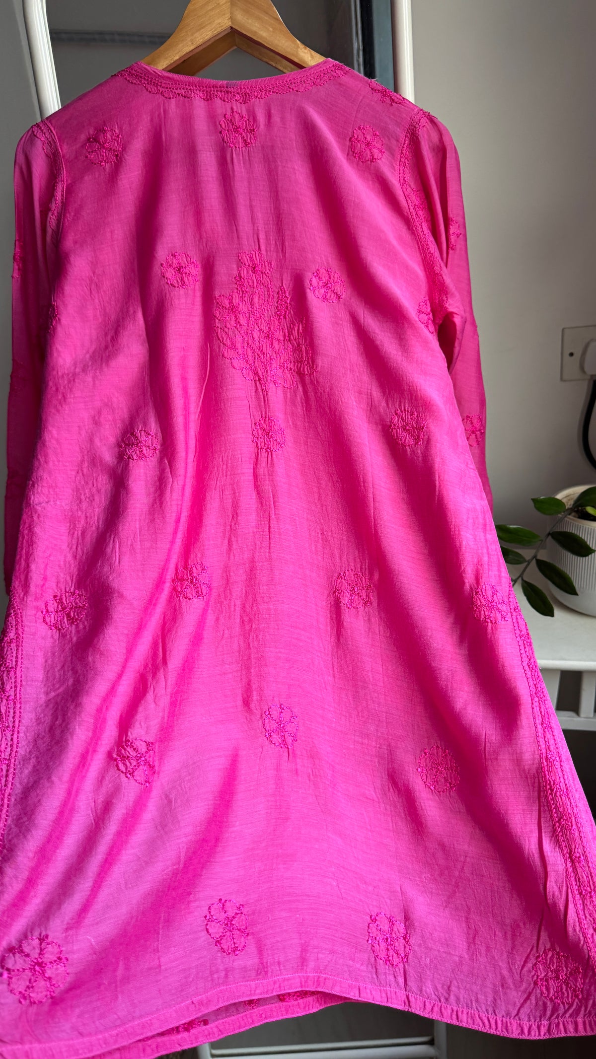 Chikankari Muslin short Top in hot Pink - HOOR Collection (Copy)