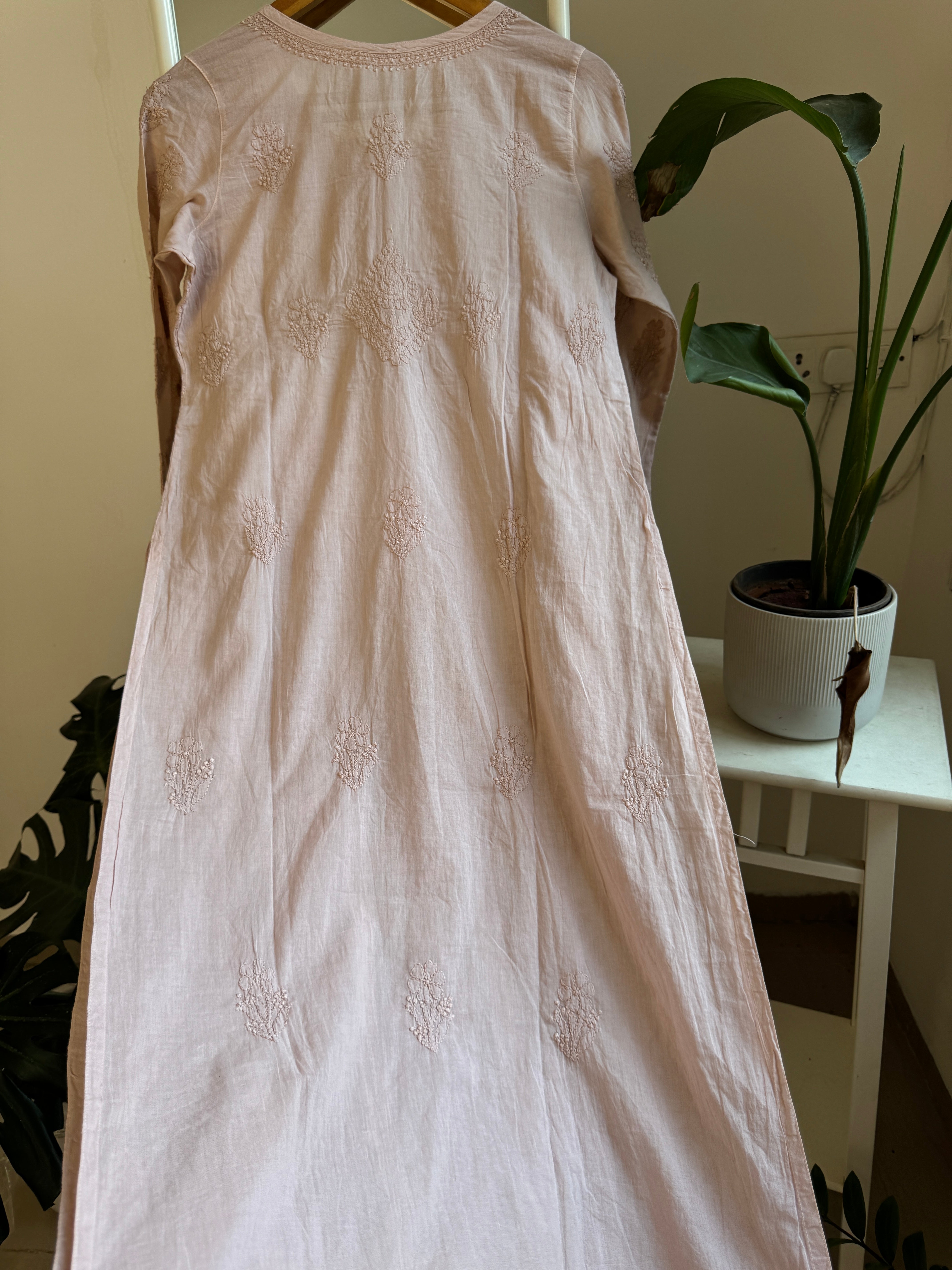 Mul Cotton Nude Pink Chikankari Kurti - Bela Collection ARIAA CHIKANKARI