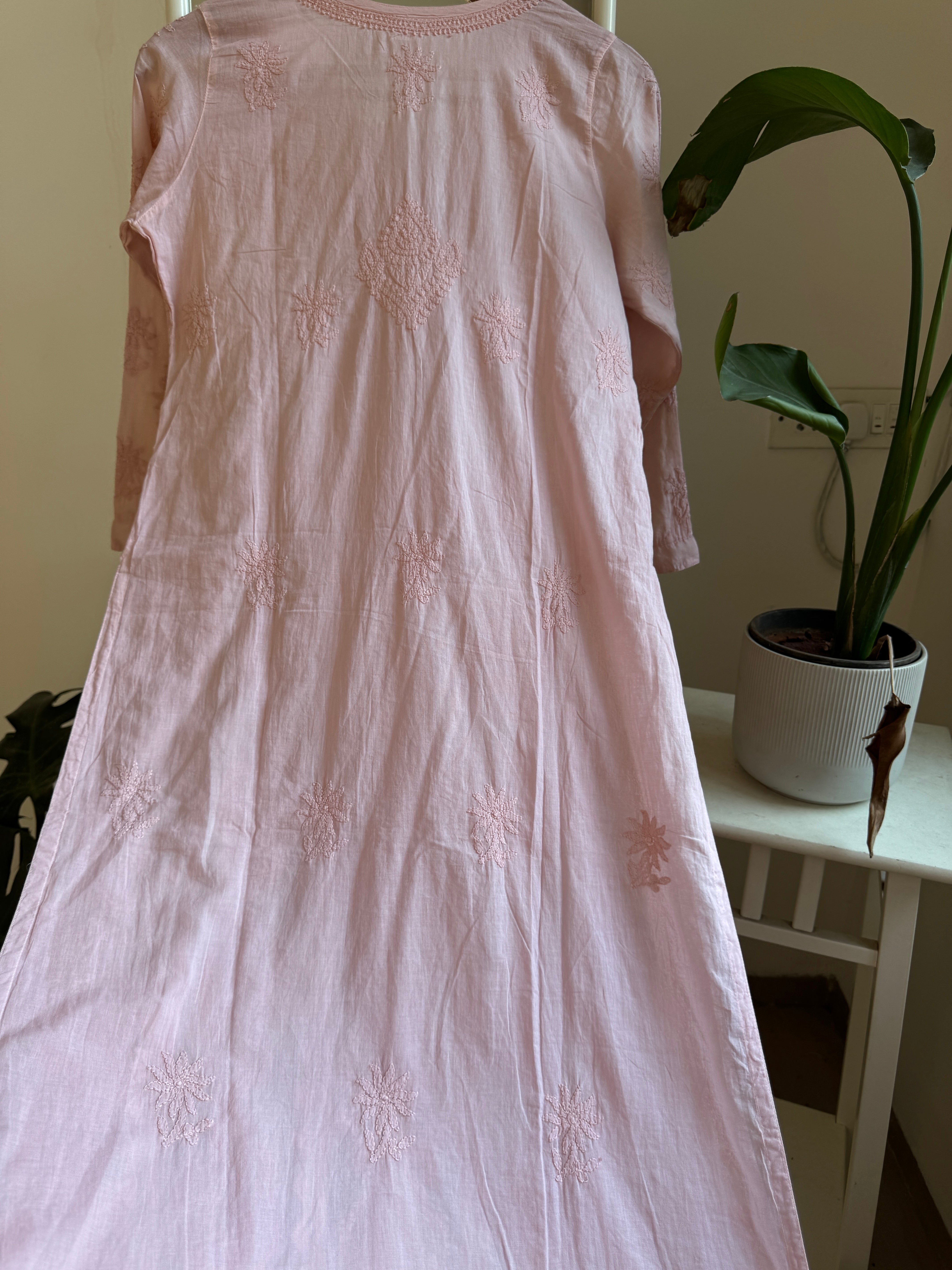 Mul Cotton Pale Pink Chikankari Kurti - Bela Collection ARIAA CHIKANKARI