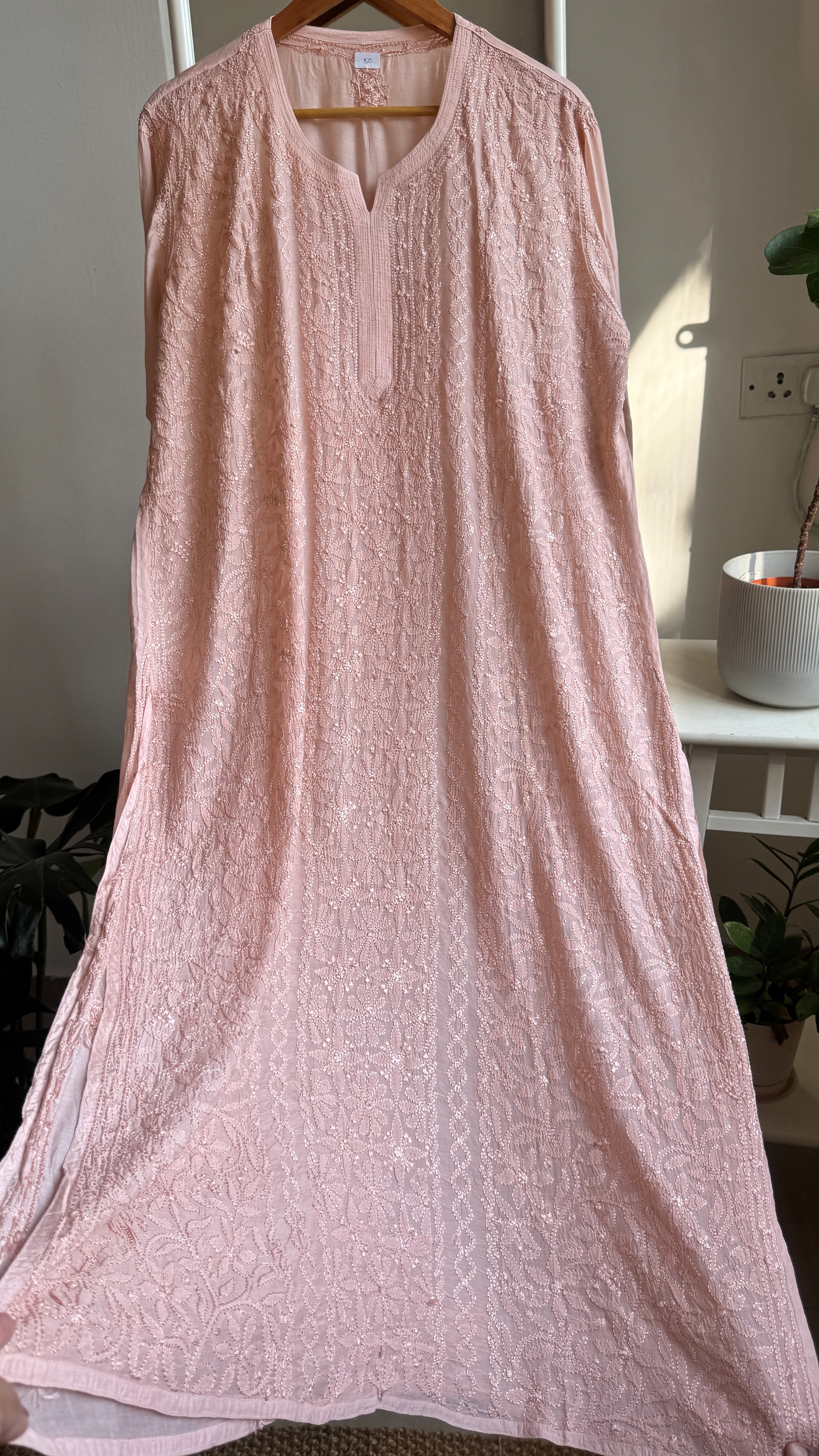 Muslin Chikankari Kurti - Blush Peach - BERRY Collection