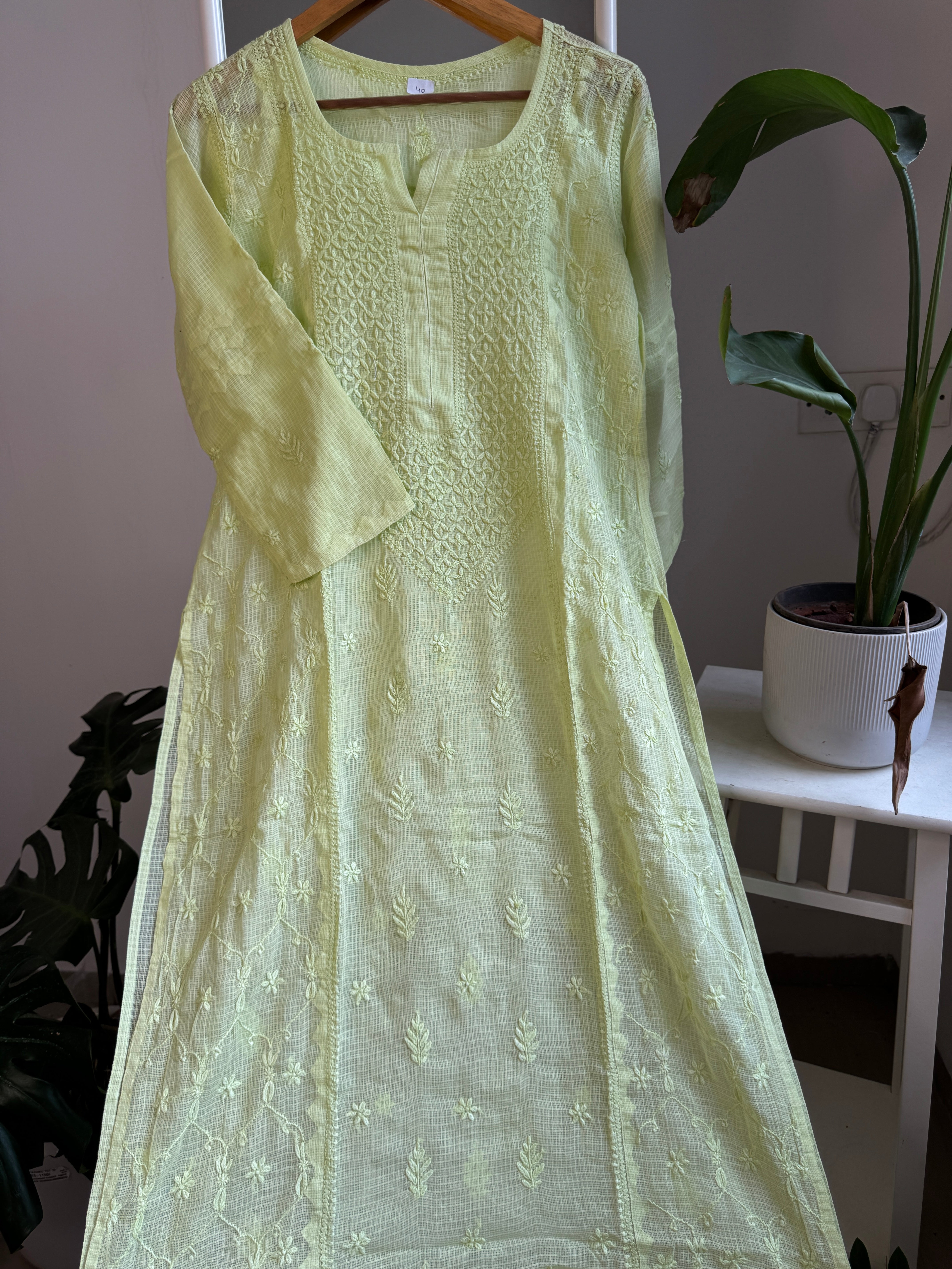 Kota Soft Cotton Chikankari Kurti - Apple Green ARIAA CHIKANKARI