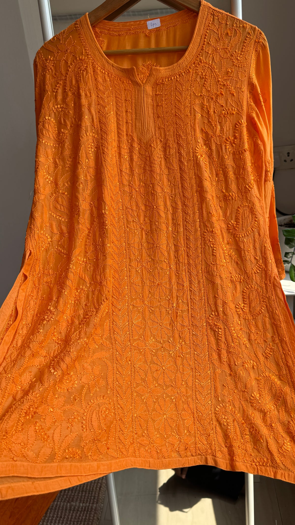 Chikankari Muslin short Top in Orange - HOOR Collection