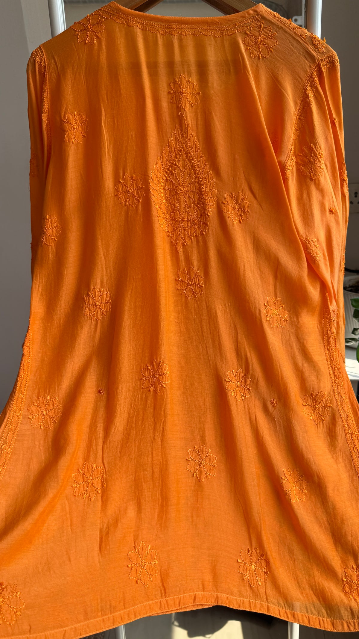 Chikankari Muslin short Top in Orange - HOOR Collection