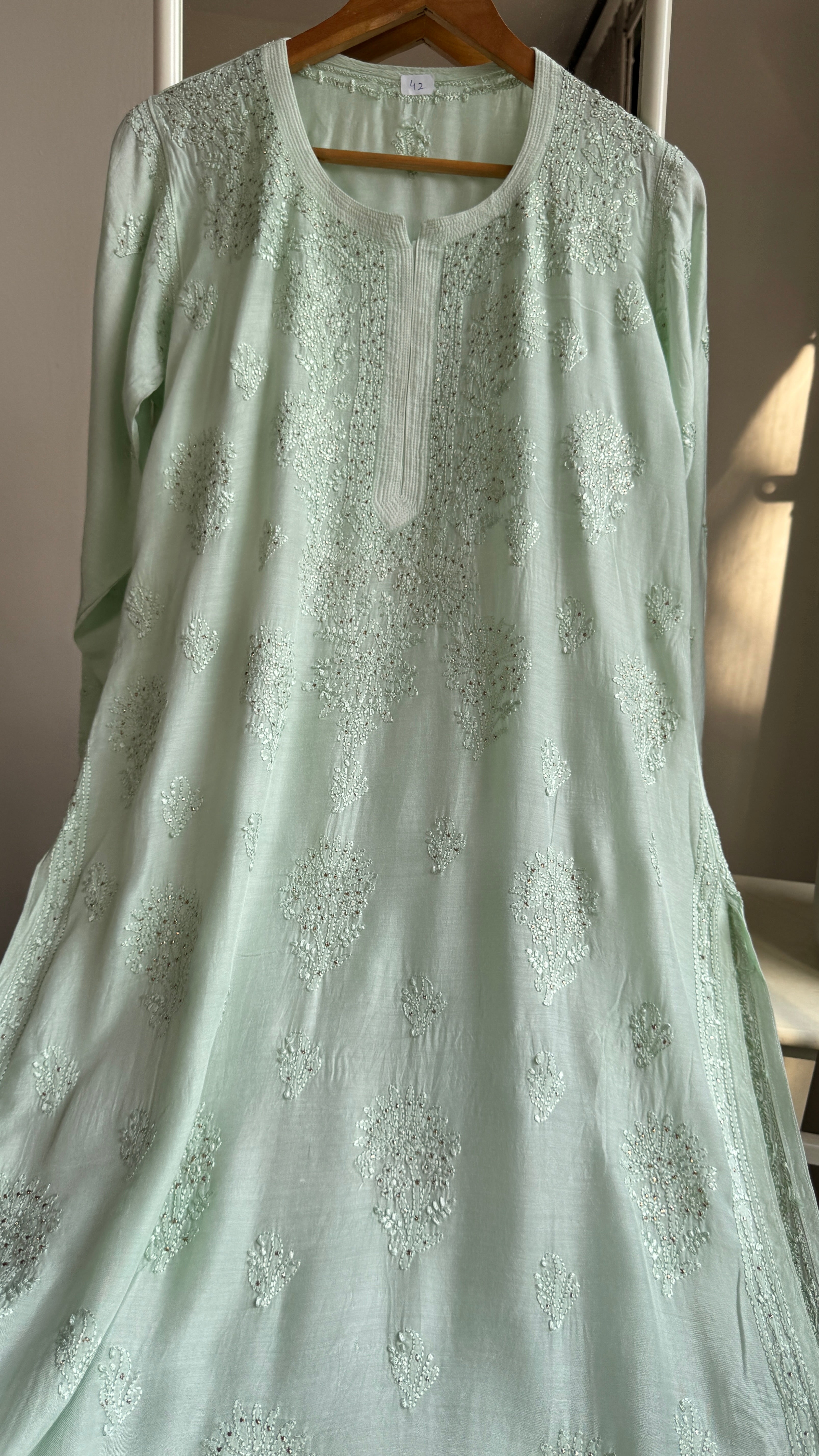 Muslin Chikankari Kurti with Mukaish work - Green