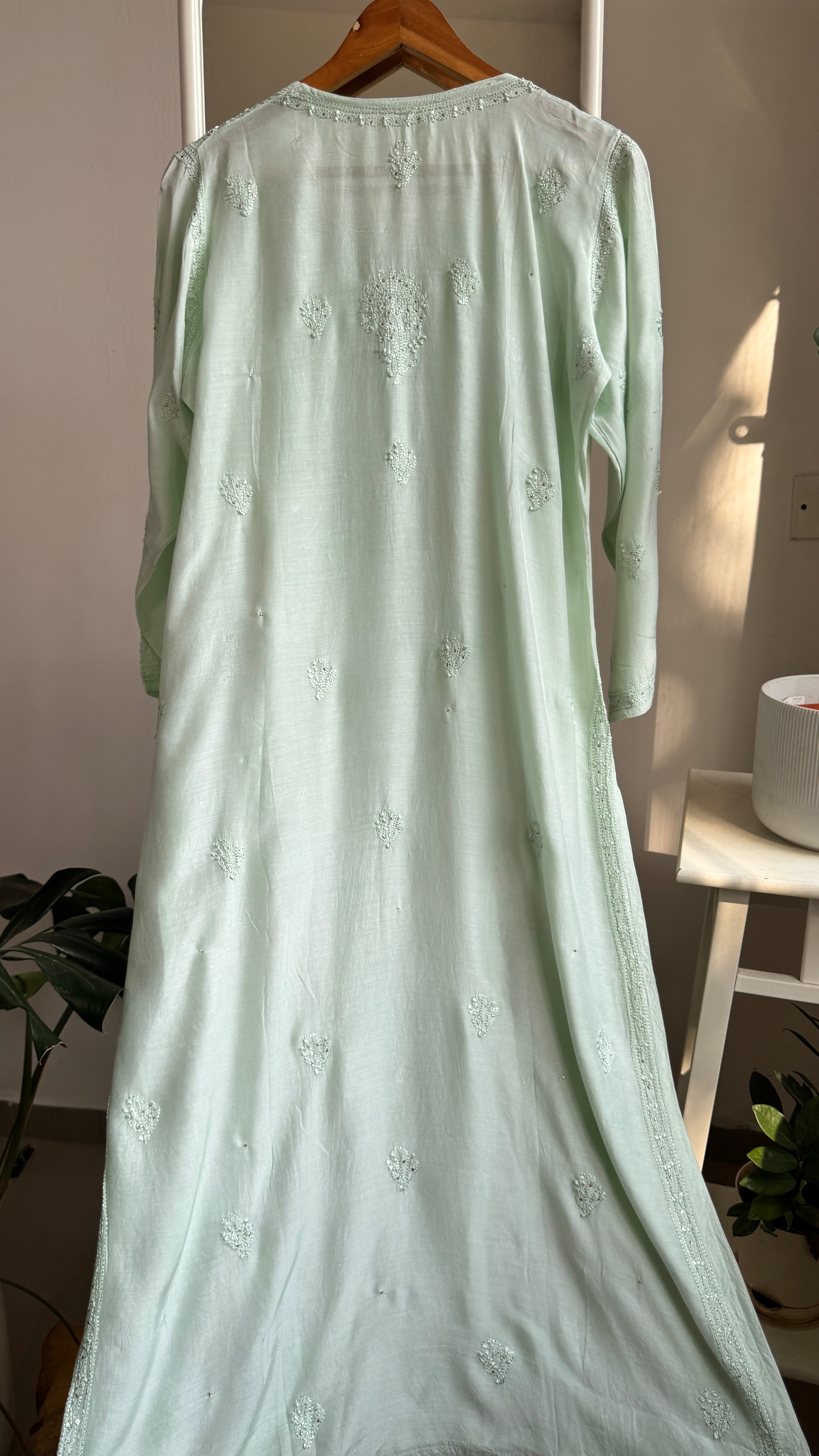 Muslin Chikankari Kurti with Mukaish work - Green