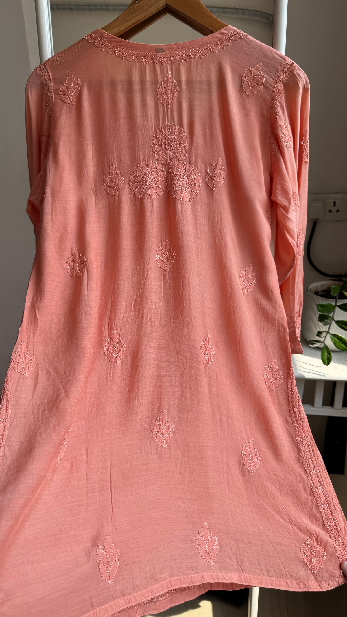 Chikankari Muslin short Top in Coral Peach - HOOR Collection
