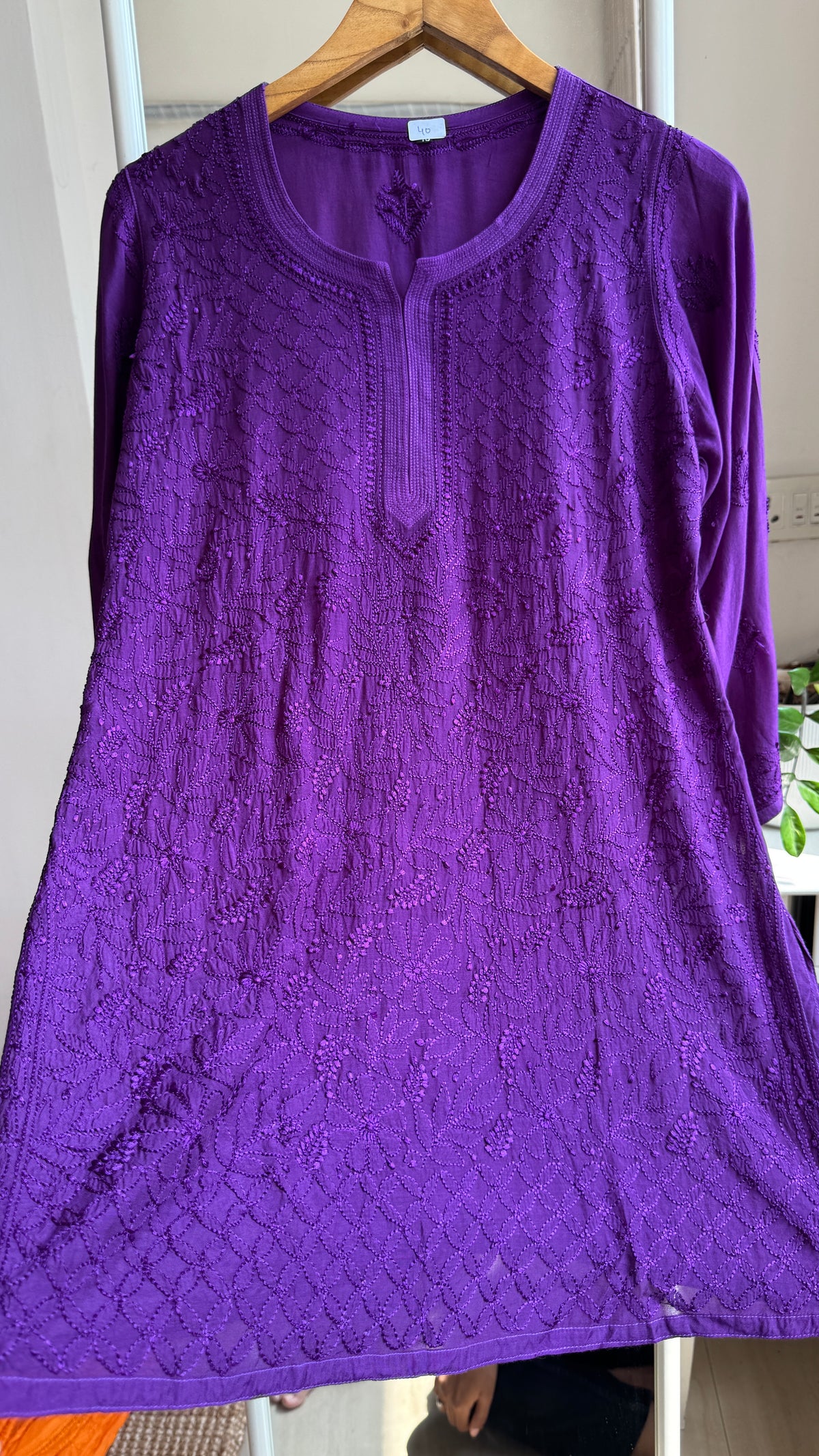 Chikankari Muslin short Top in Purple - HOOR Collection