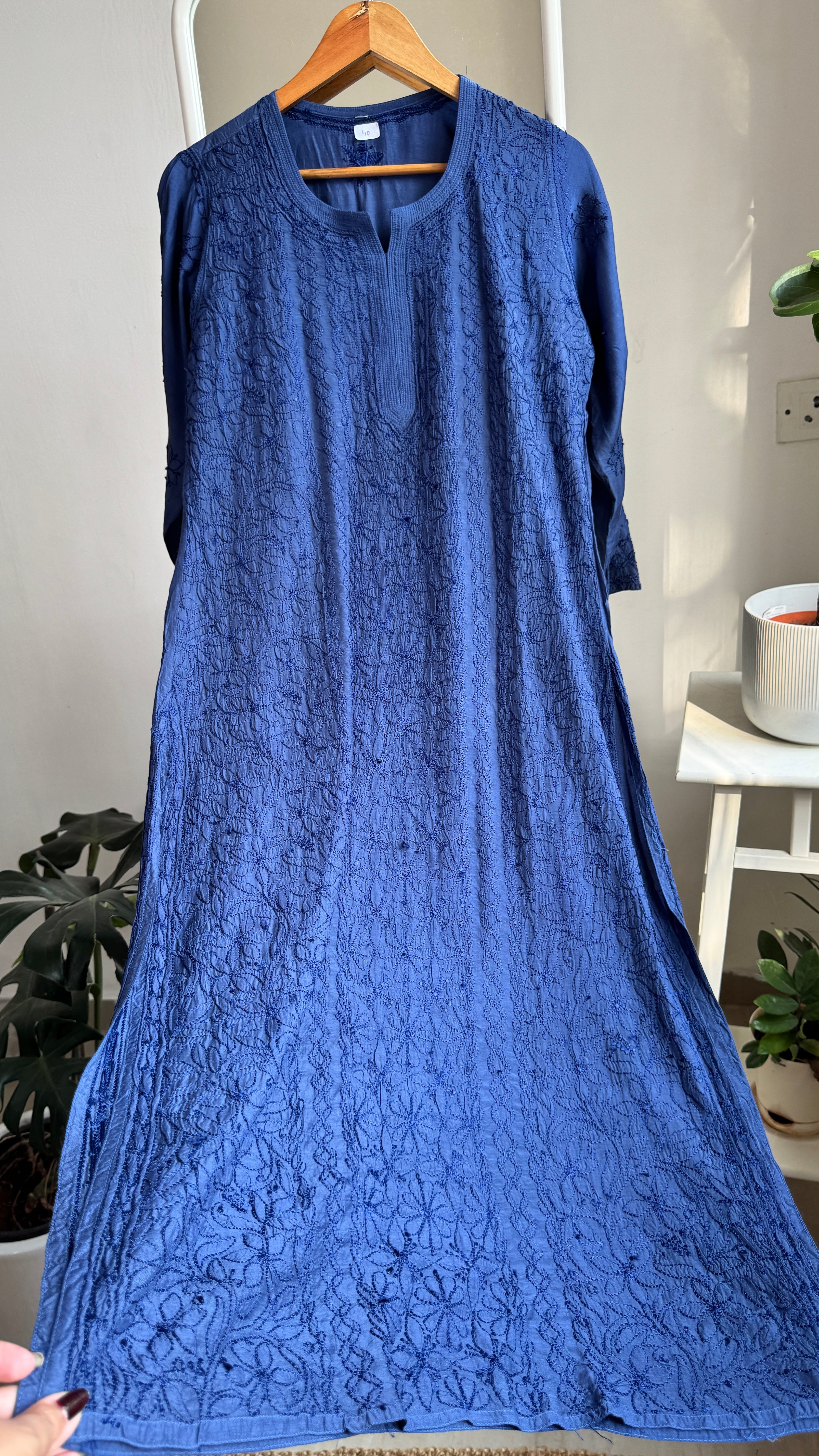 Muslin Chikankari Kurti - Dark Blue - BERRY Collection