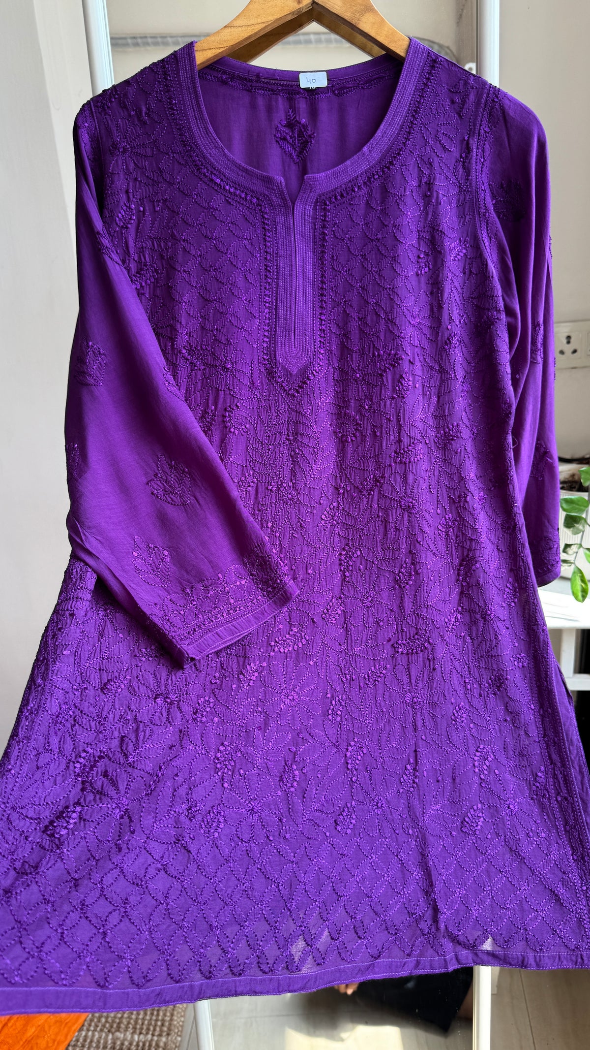 Chikankari Muslin short Top in Purple - HOOR Collection