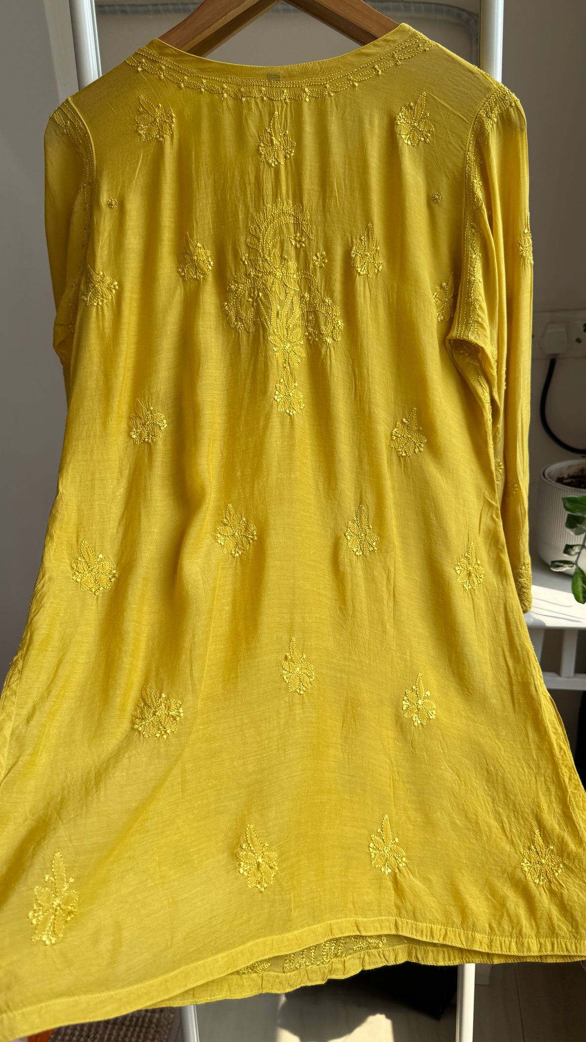 Chikankari Muslin short Top in Canary Yellow - HOOR Collection