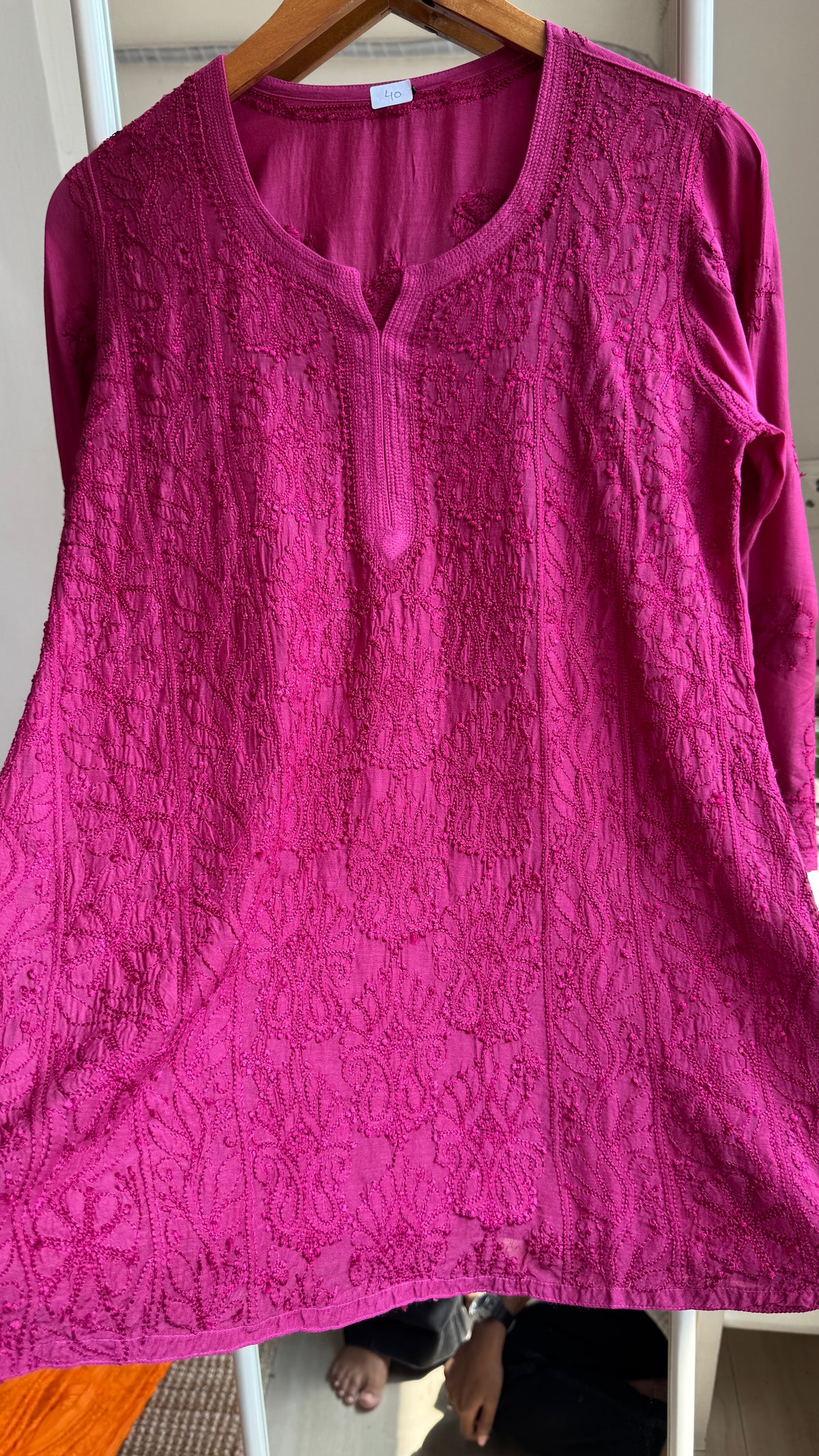Chikankari Muslin short Top in Berry Pink - HOOR Collection