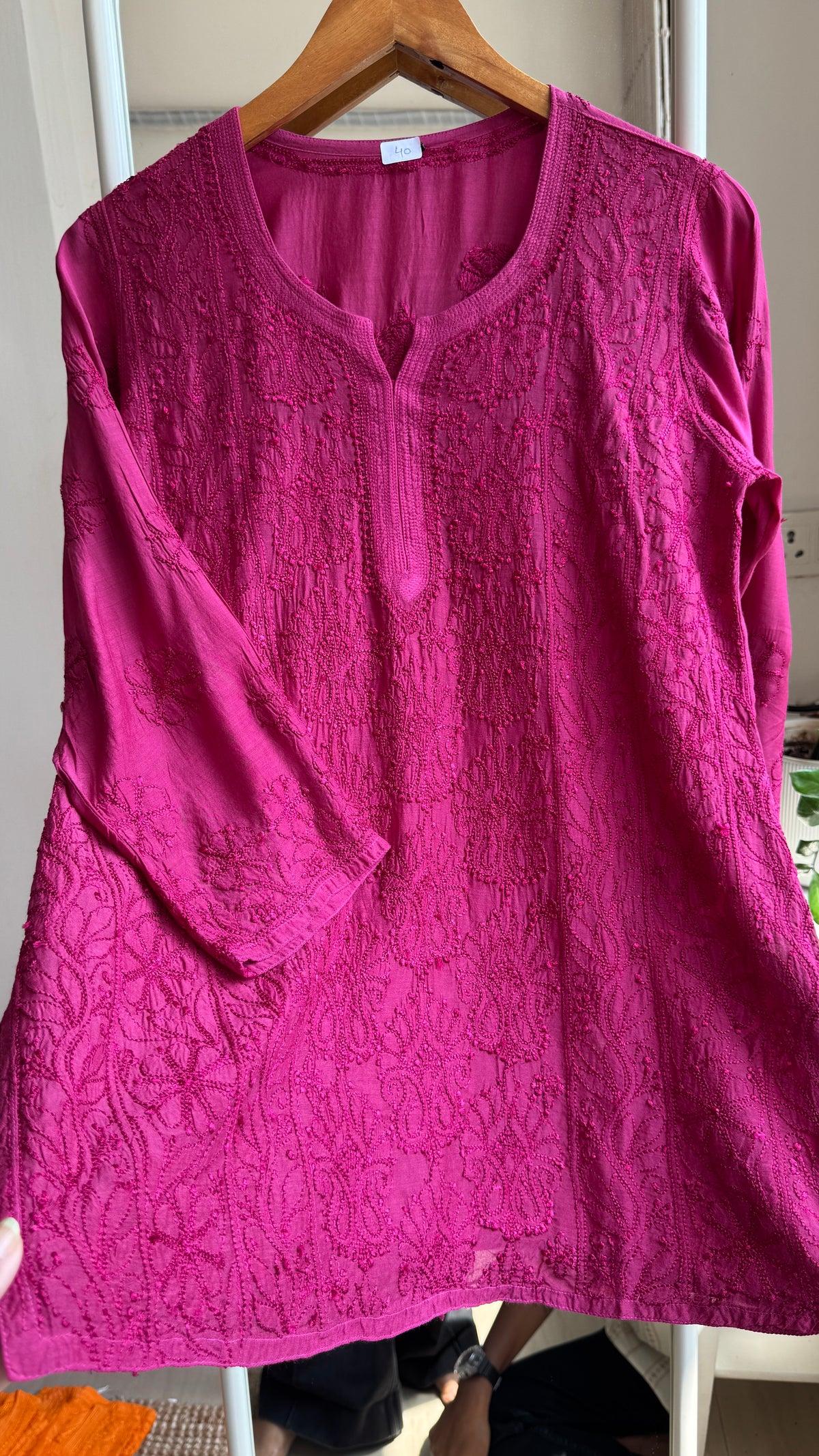 Chikankari Muslin short Top in Berry Pink - HOOR Collection