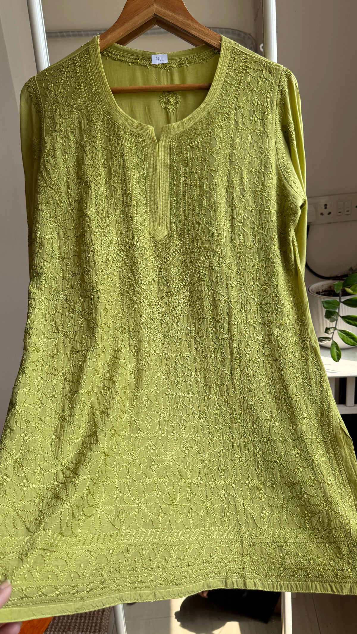 Chikankari Muslin short Top in Mehendi Green - HOOR Collection