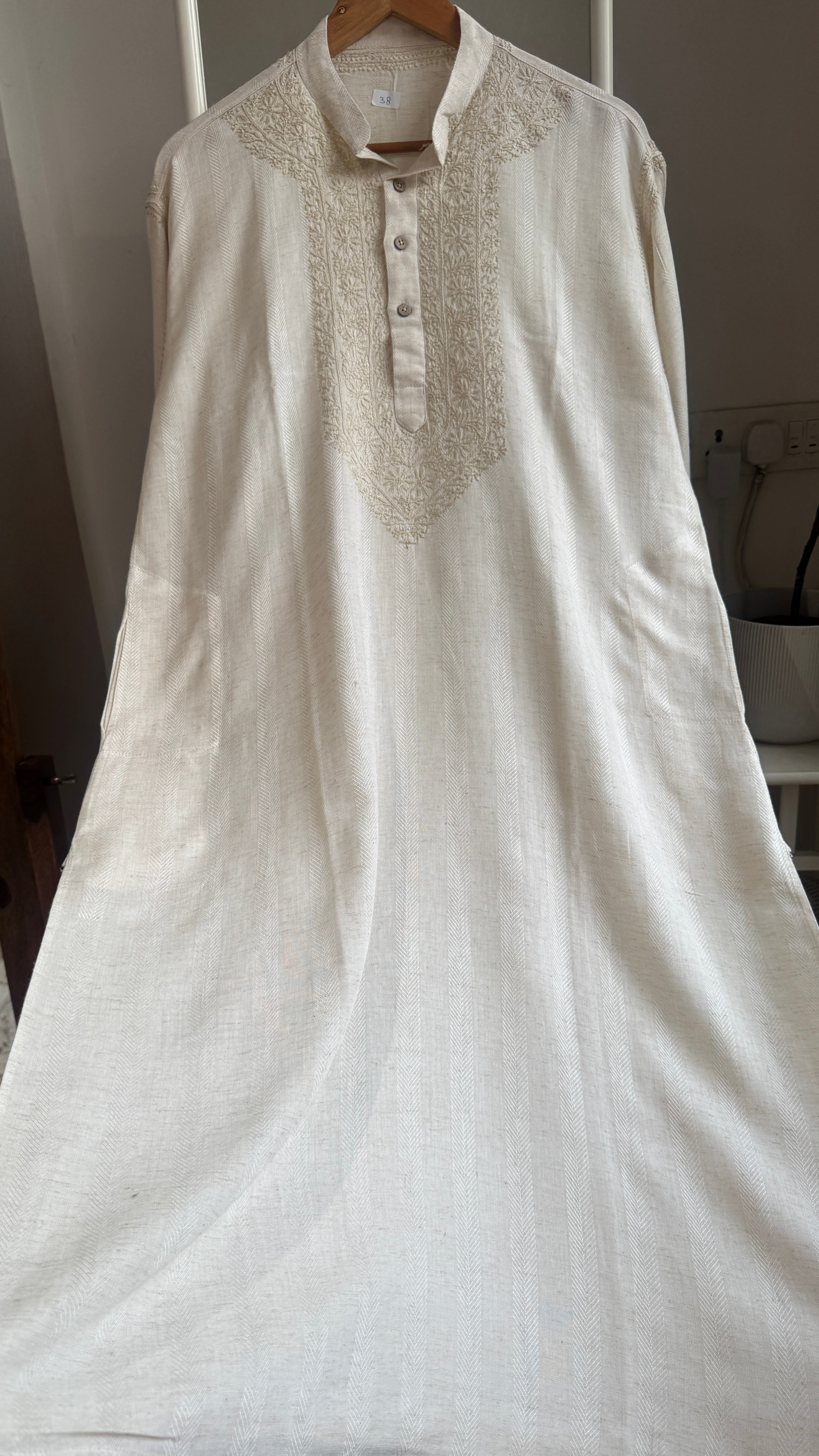 Cotton Chikankari Kurta - Beige - Men's Collection