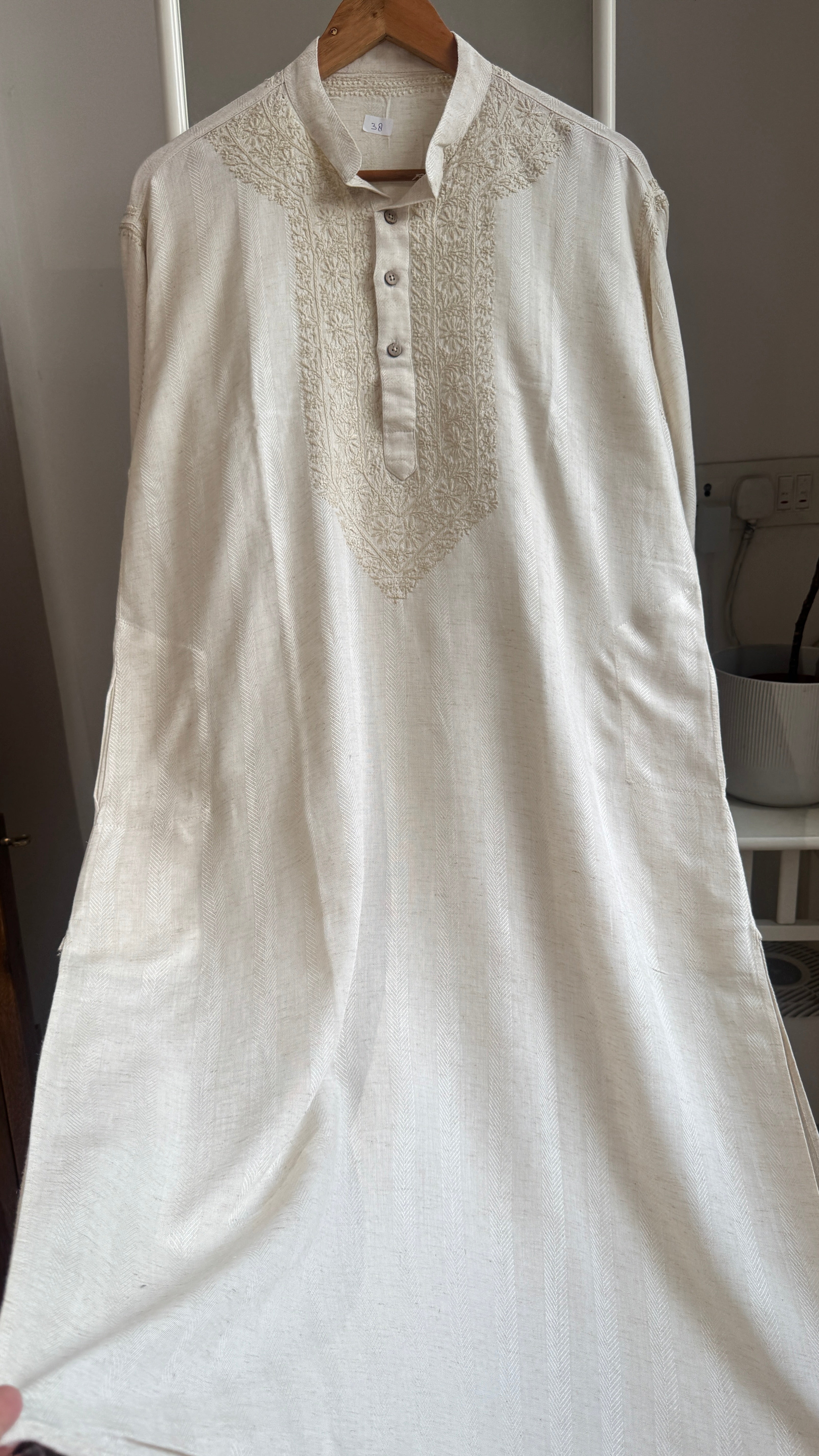 Cotton Chikankari Kurta - Beige - Men's Collection