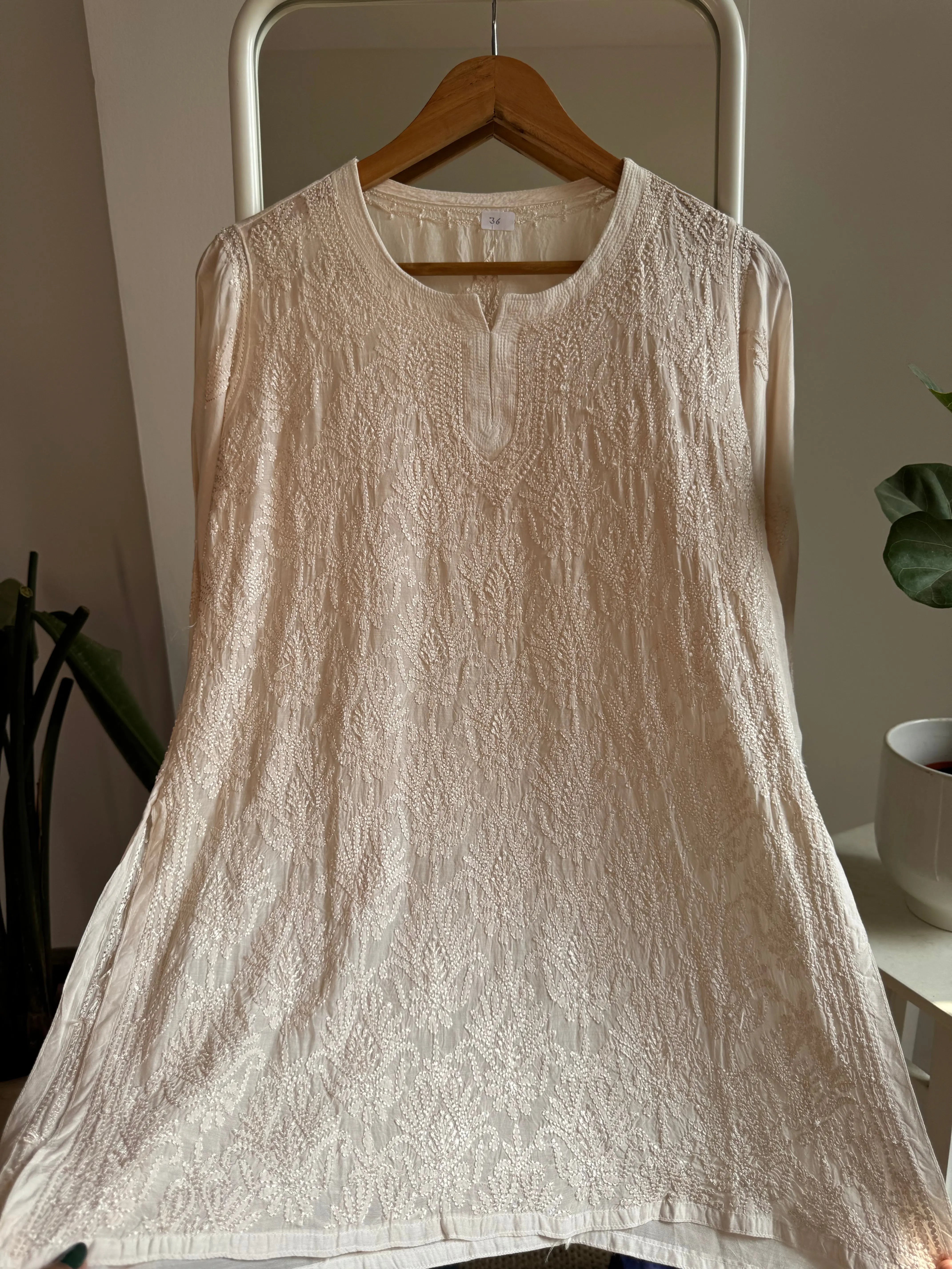 Chikankari Muslin short Top in Cream ARIAA CHIKANKARI