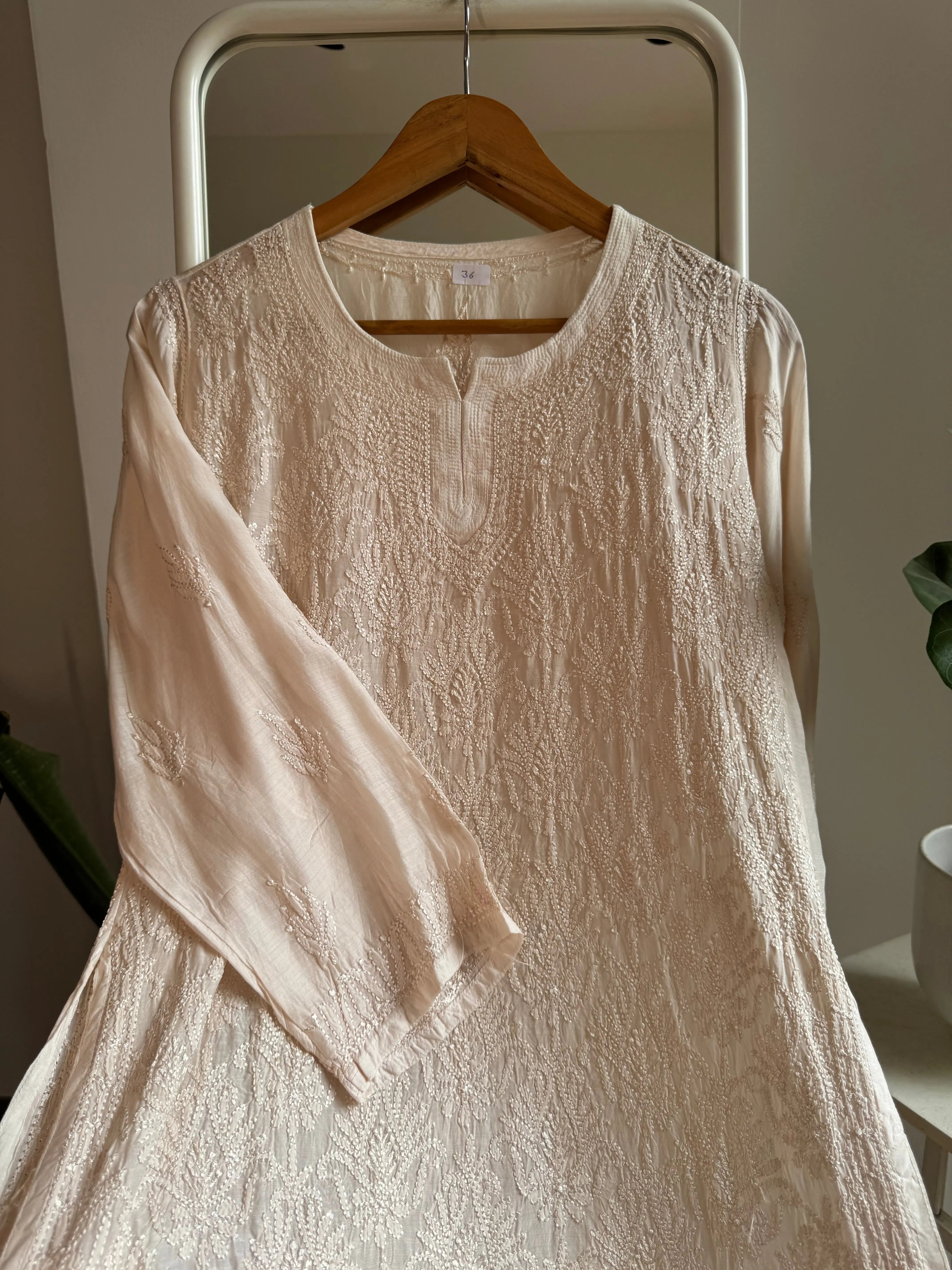 Chikankari Muslin short Top in Cream ARIAA CHIKANKARI