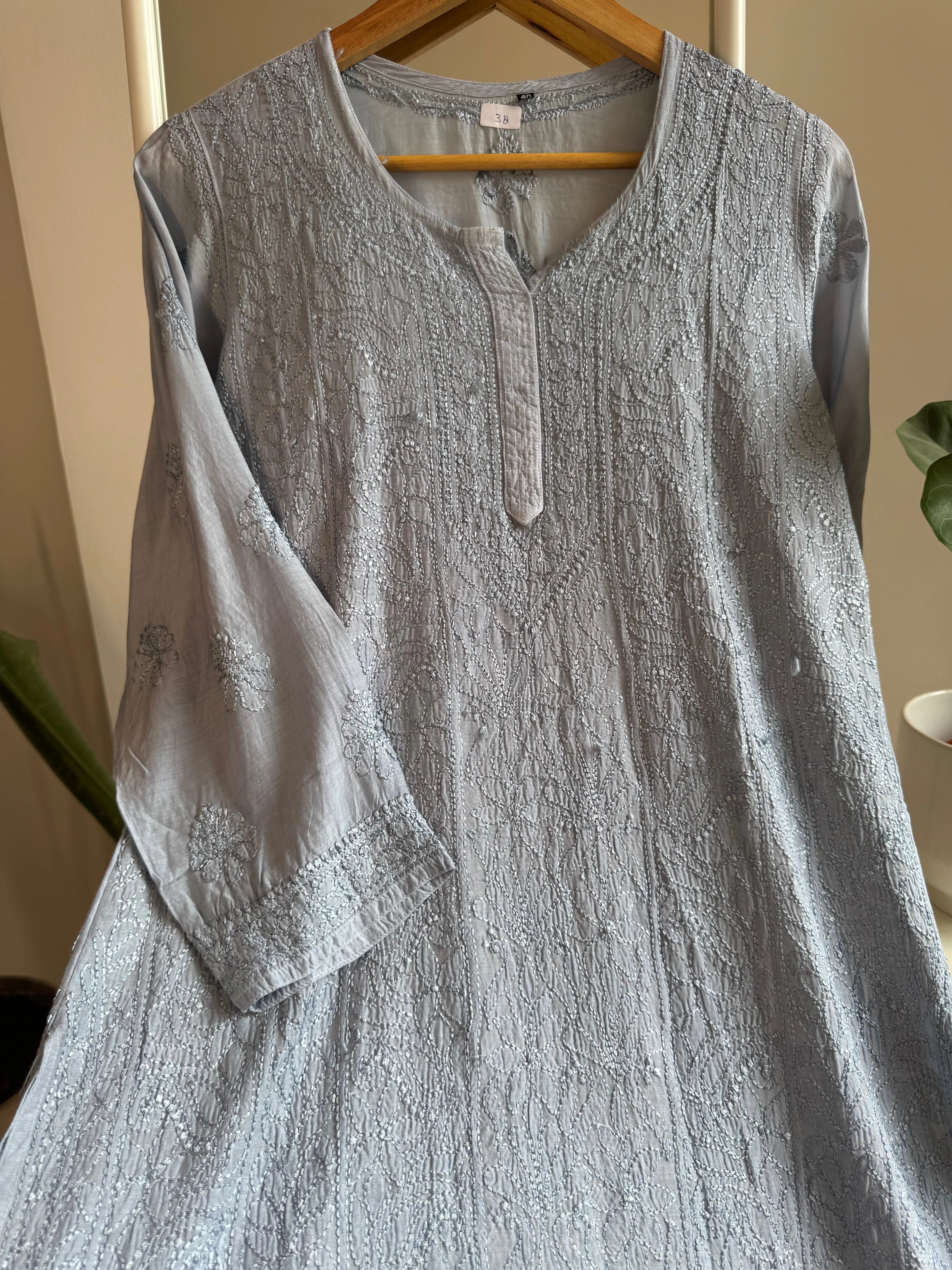 Chikankari Muslin short Top in Grey ARIAA CHIKANKARI