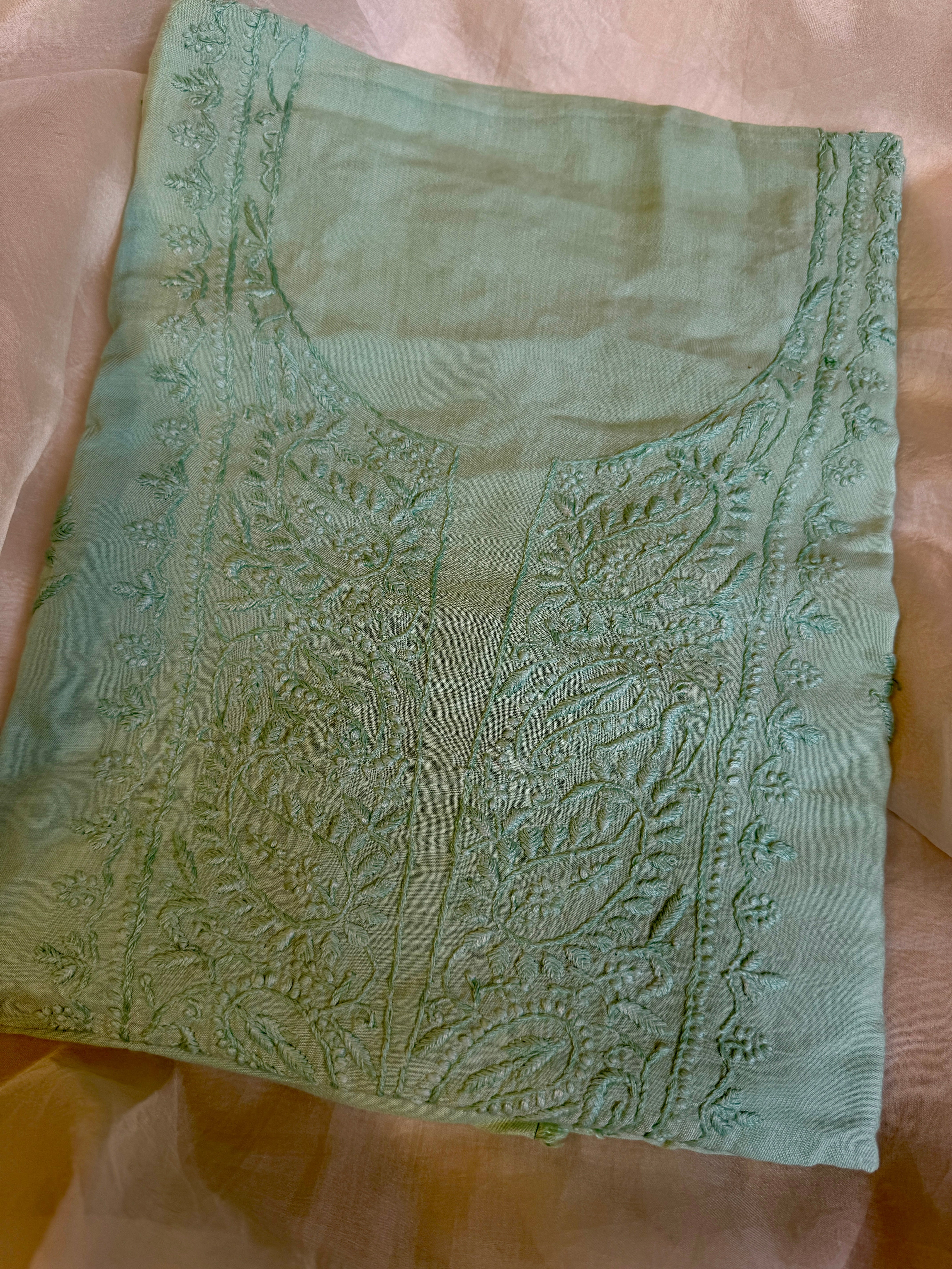 Modal Unstitched Kurti Fabric - Green ARIAA CHIKANKARI
