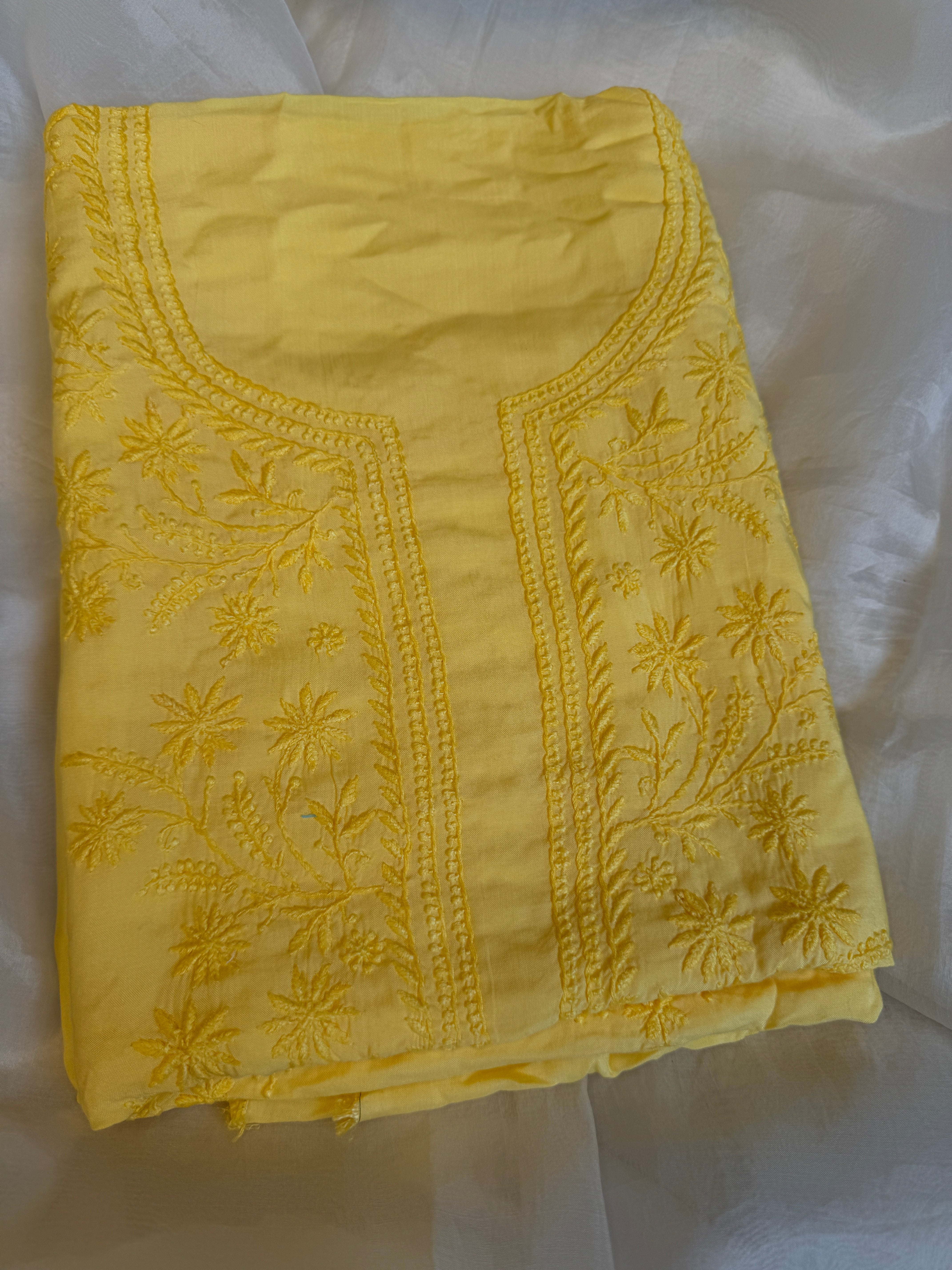 Modal Unstitched Kurti Fabric - Yellow ARIAA CHIKANKARI