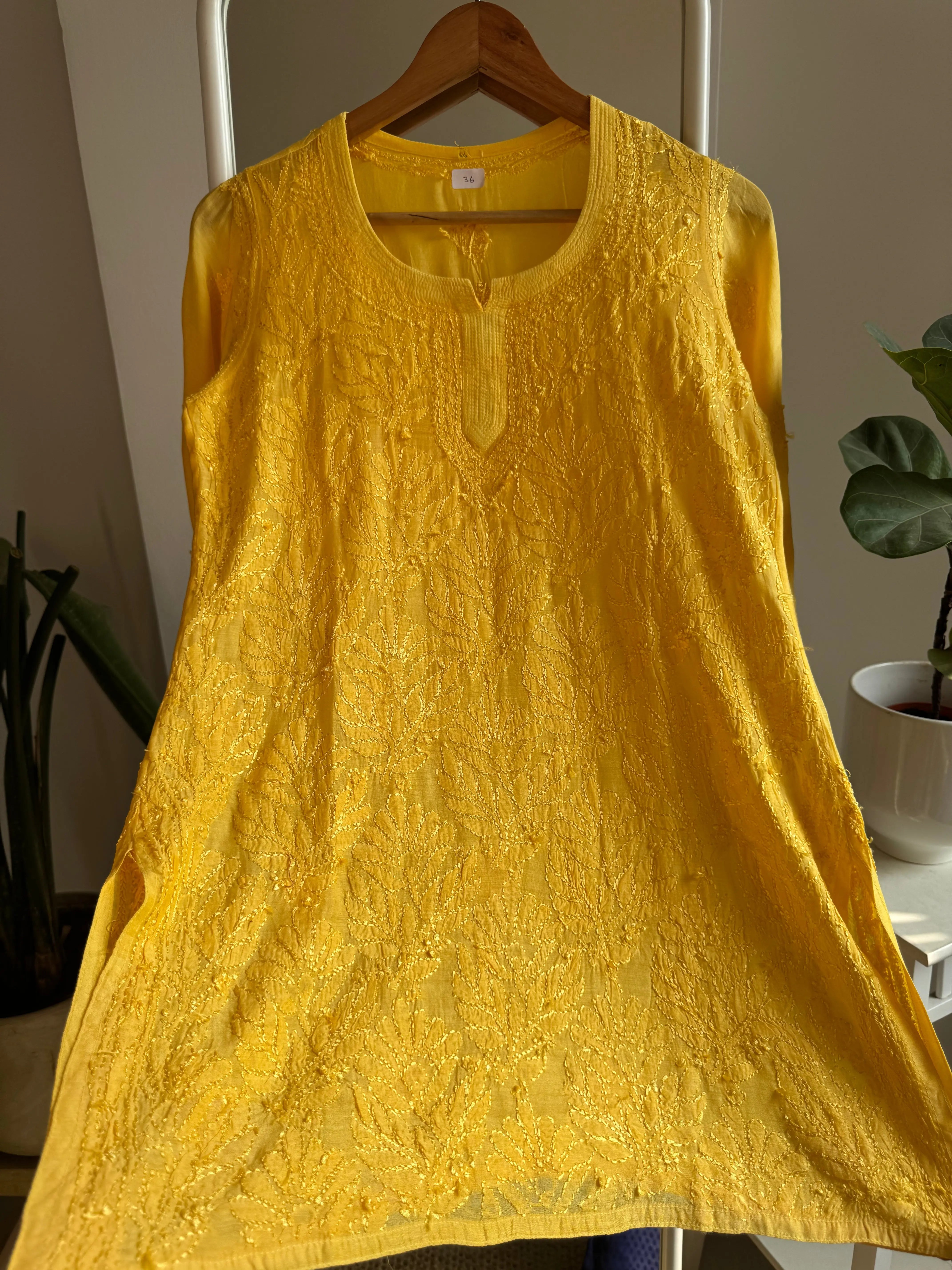 Chikankari Muslin short Top in Yellow ARIAA CHIKANKARI