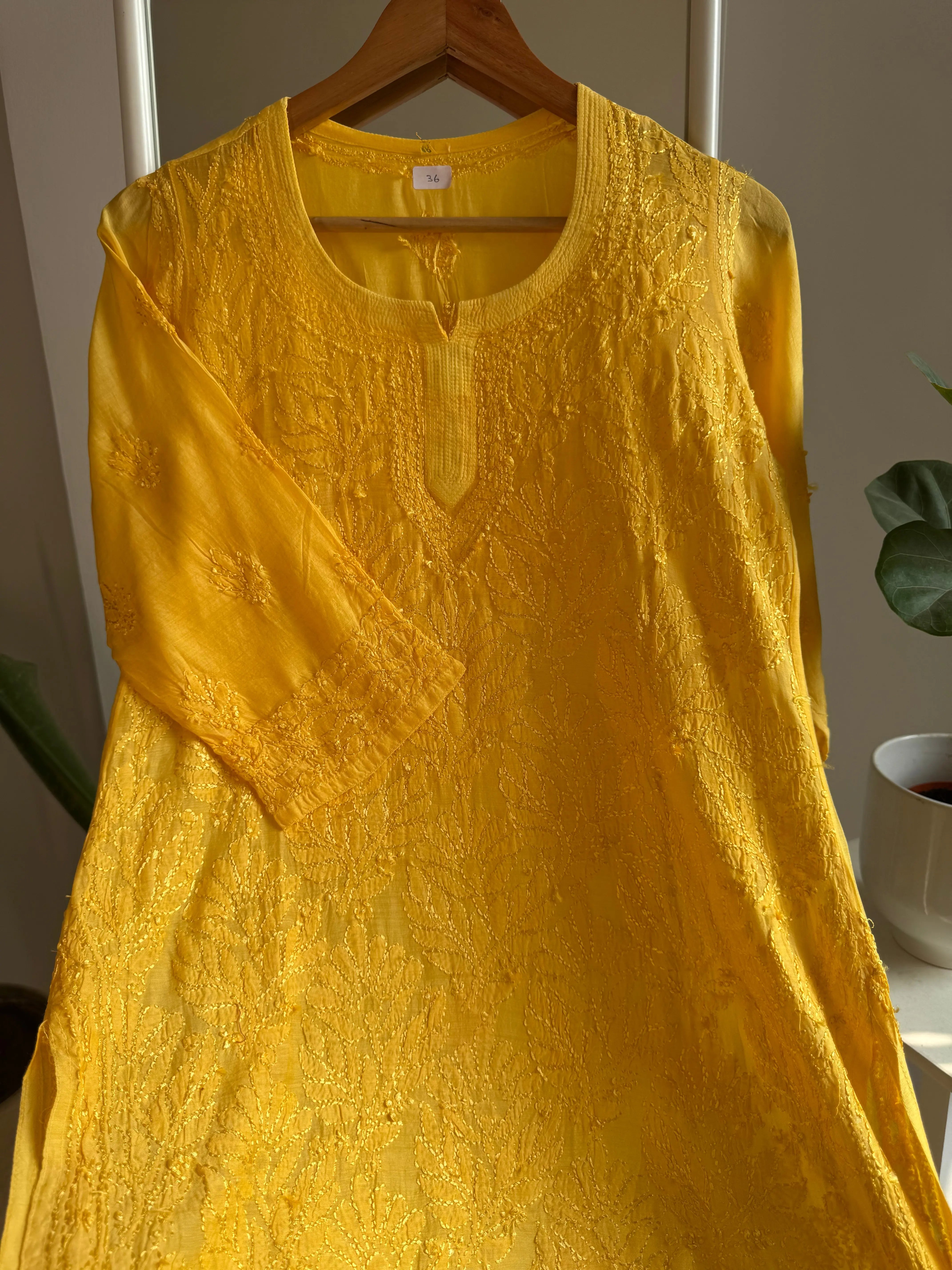 Chikankari Muslin short Top in Yellow ARIAA CHIKANKARI