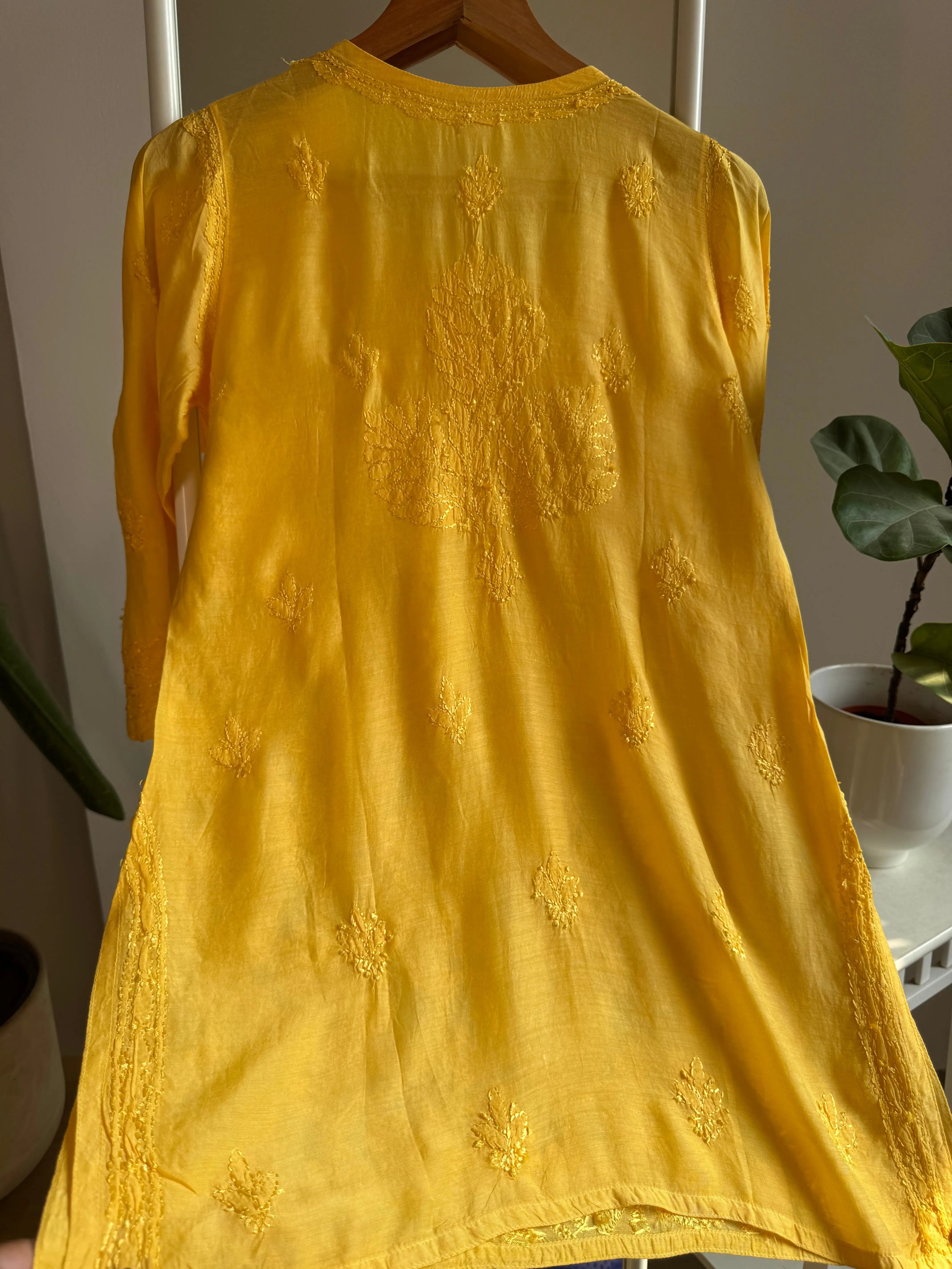 Chikankari Muslin short Top in Yellow ARIAA CHIKANKARI