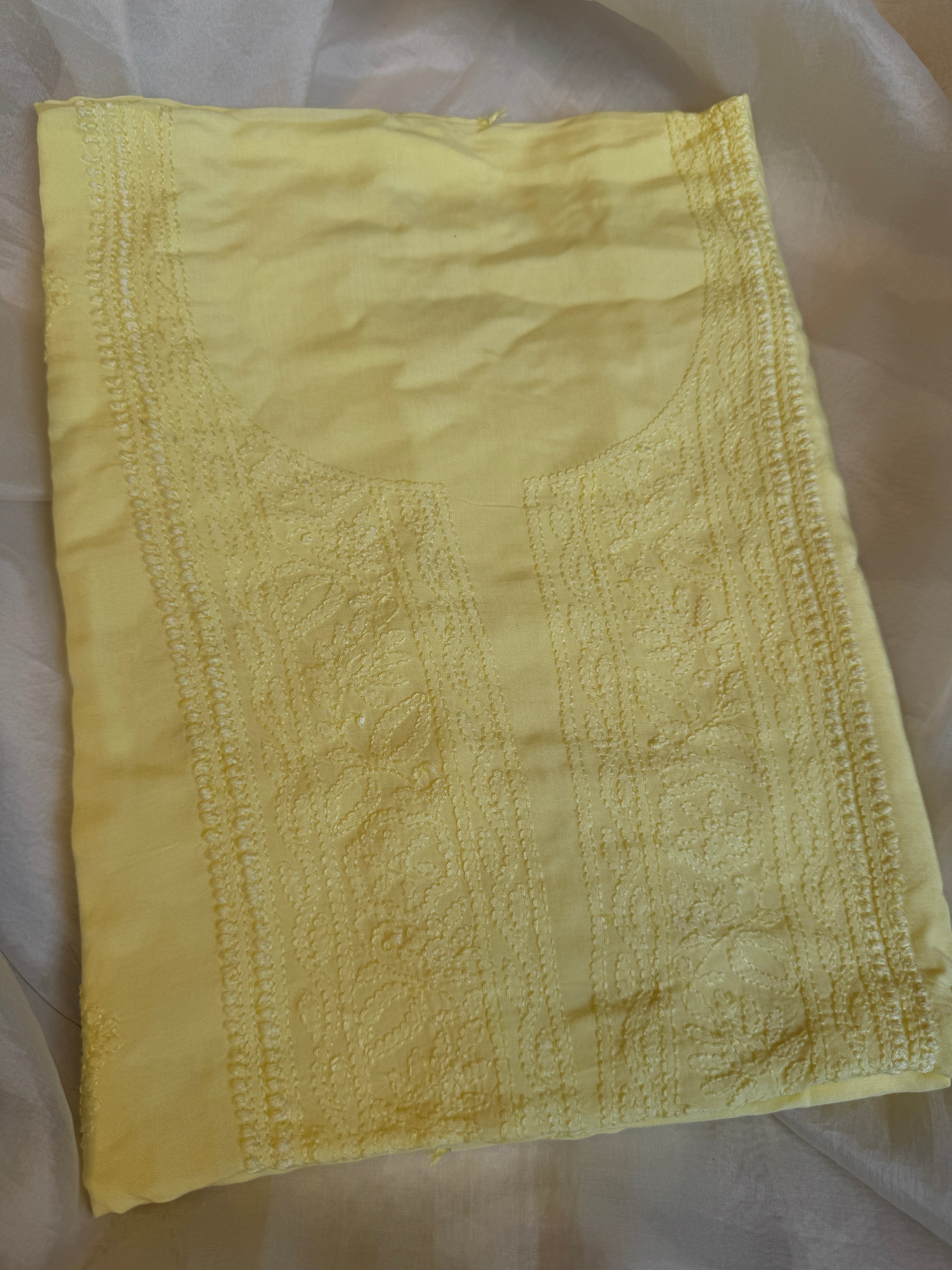 Modal Chikankari Unstitched Kurti Fabric - Lemon Yellow ARIAA CHIKANKARI
