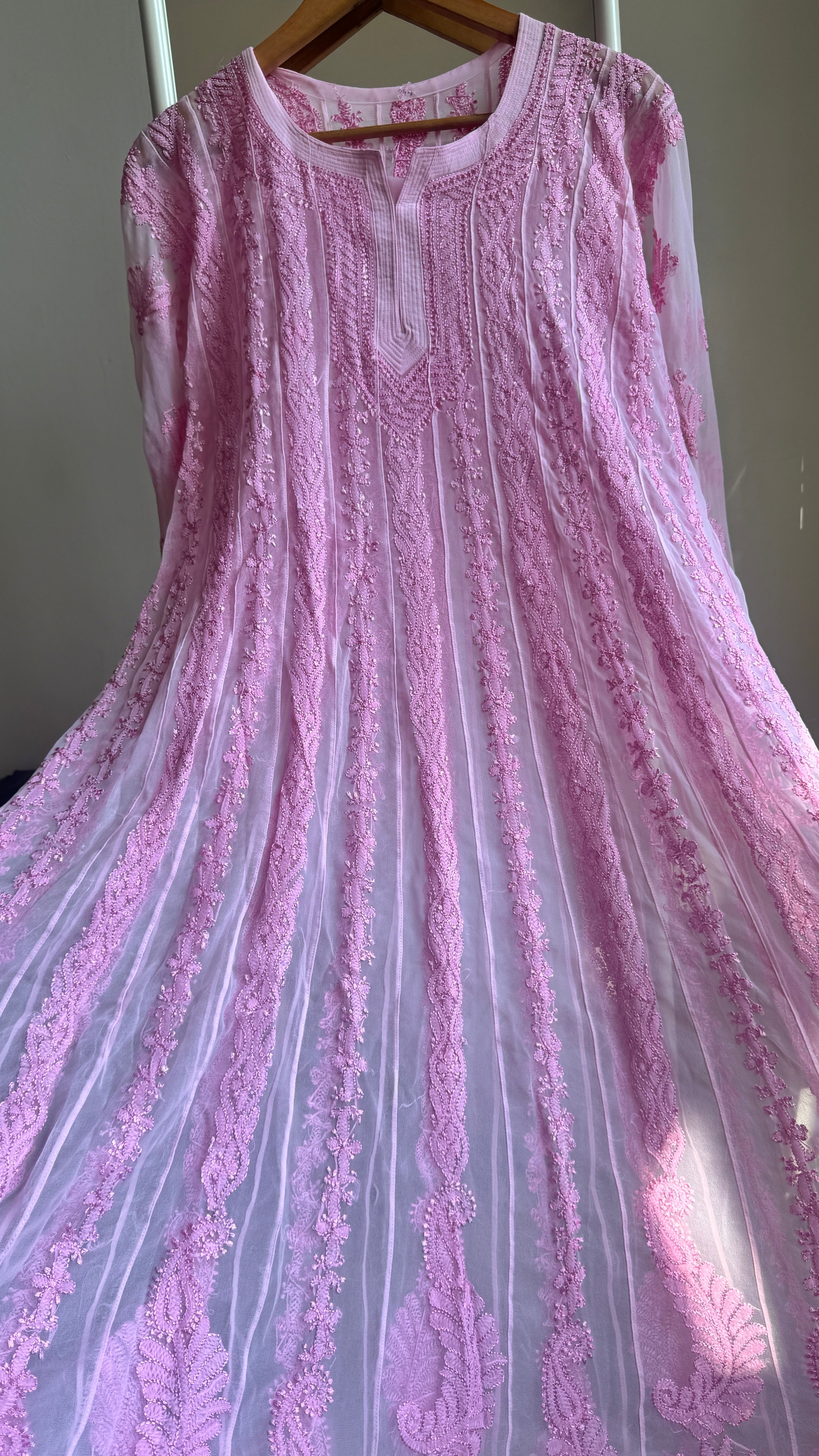 Georgette Chikankari Anarkali - Pink