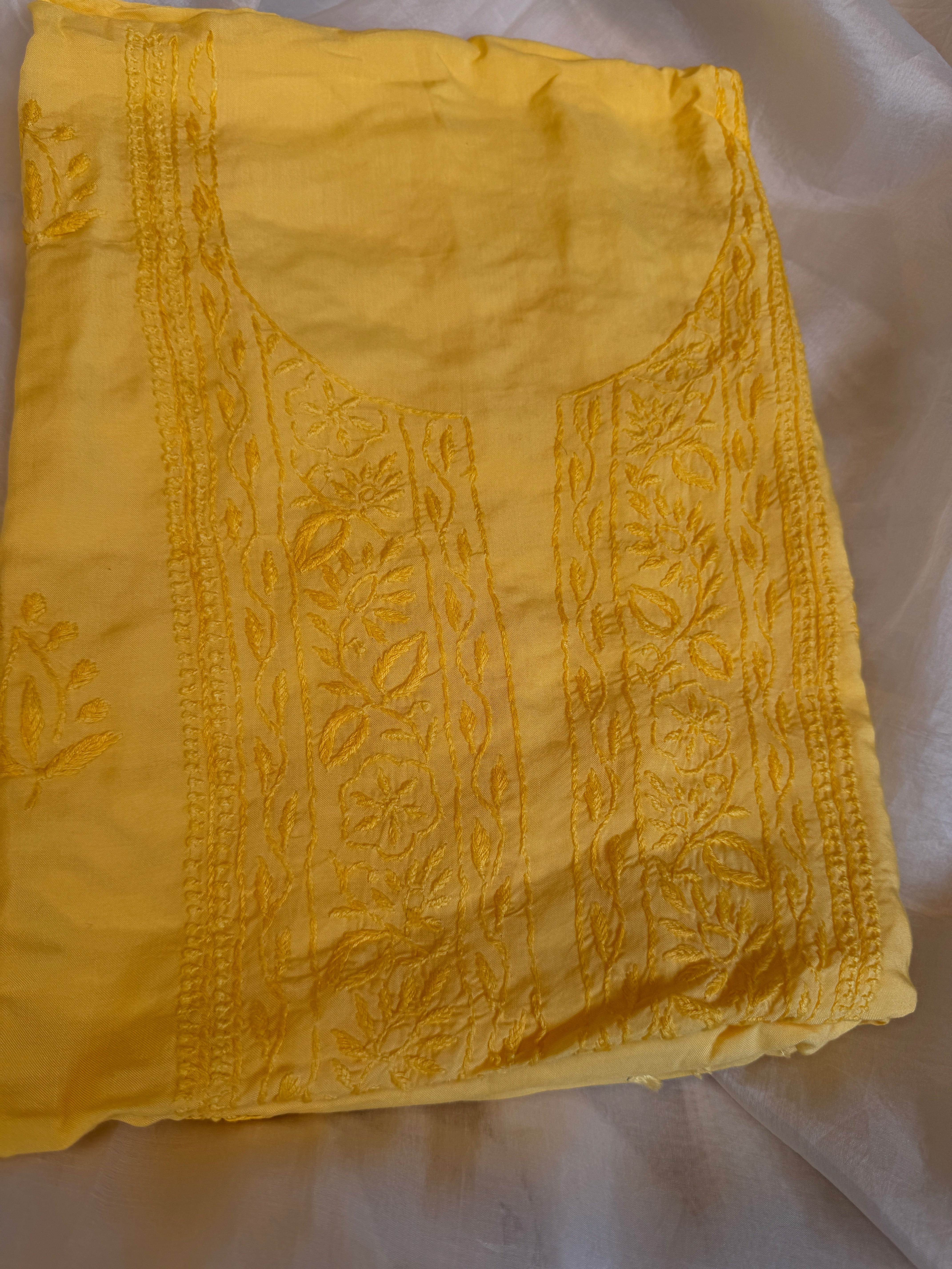 Modal Unstitched Kurti Fabric - Yellow ARIAA CHIKANKARI
