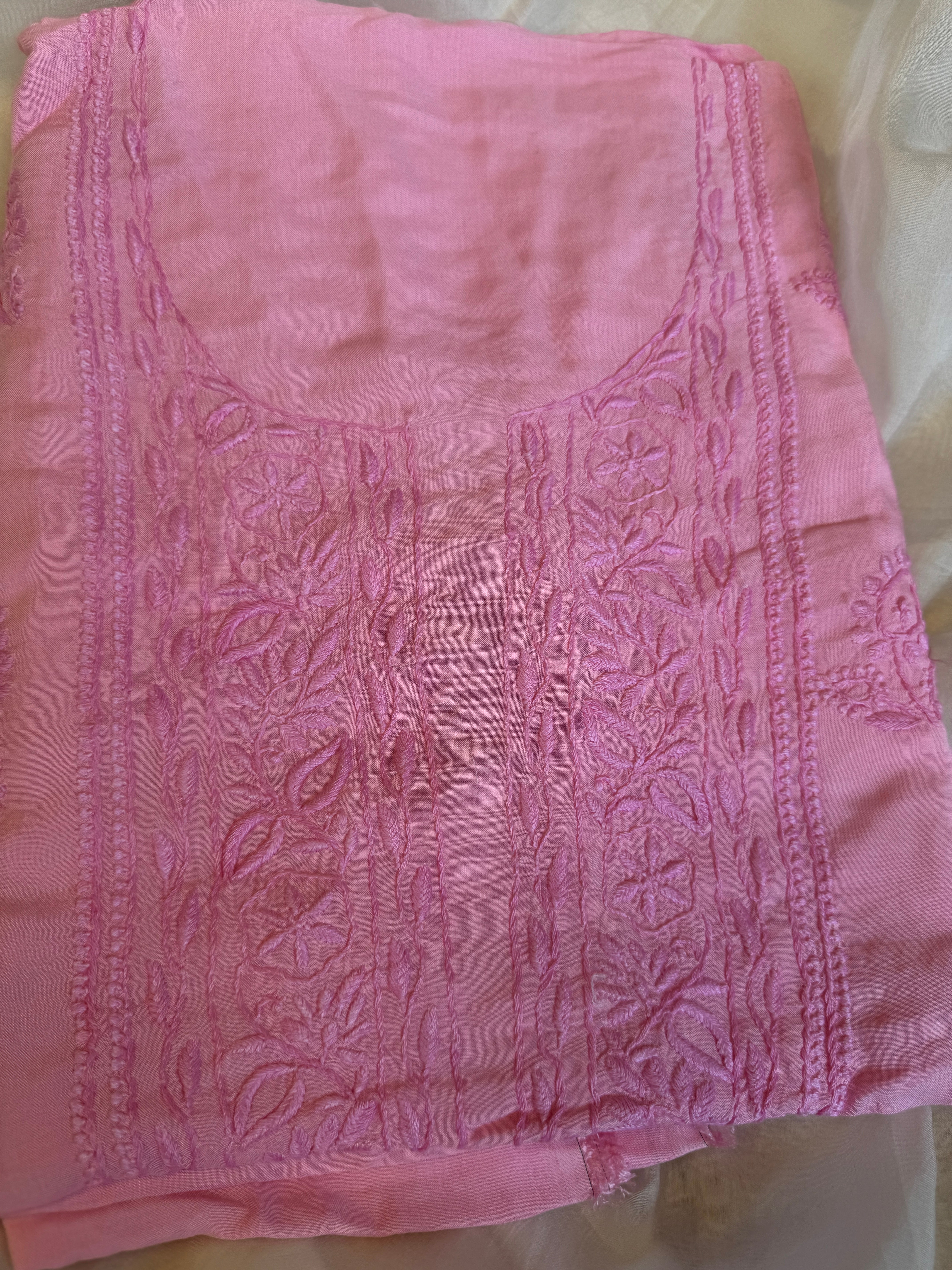 Modal Chikankari Unstitched Kurti Fabric - Pink ARIAA CHIKANKARI
