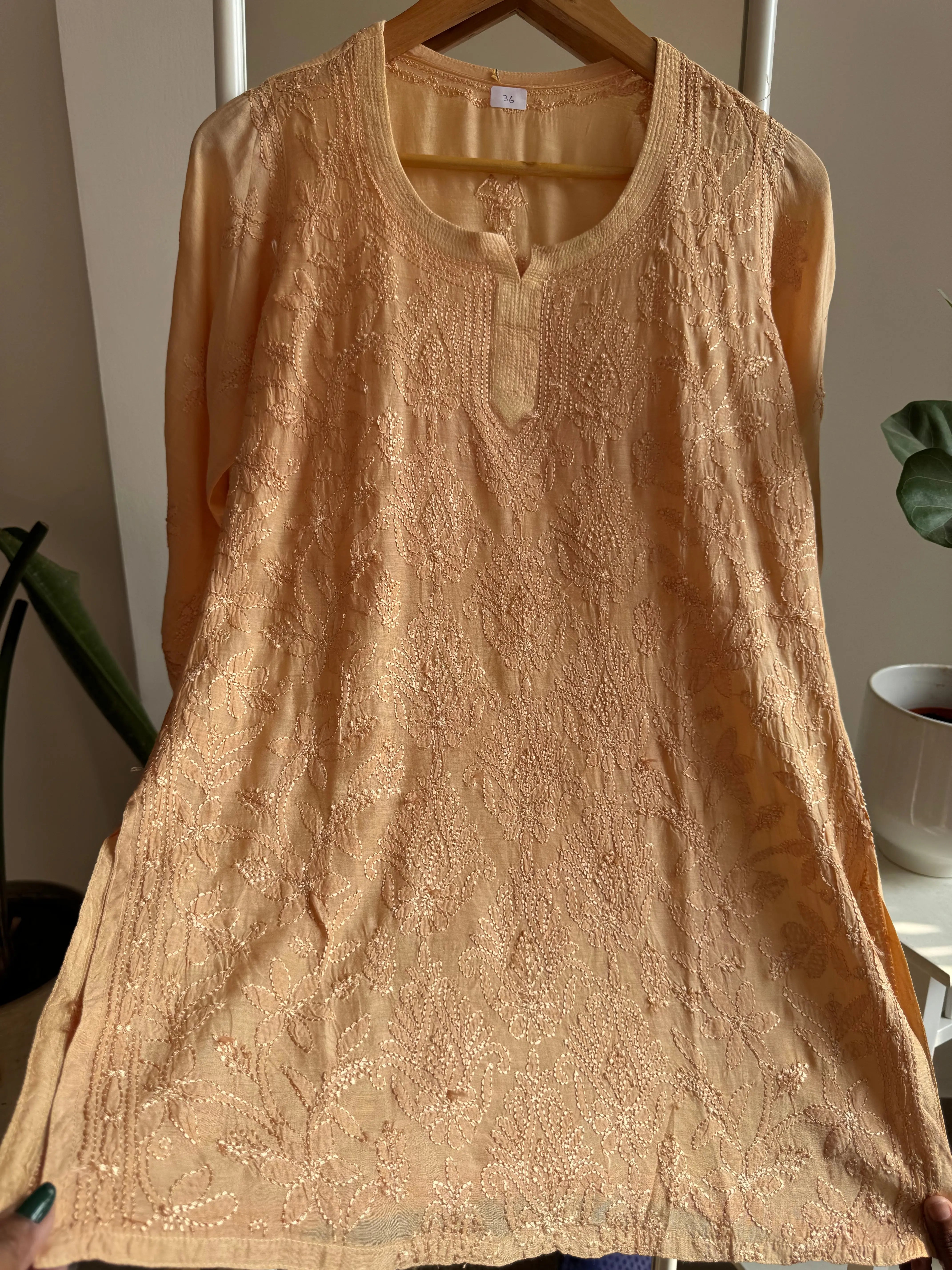 Chikankari Muslin short Top in Beige ARIAA CHIKANKARI